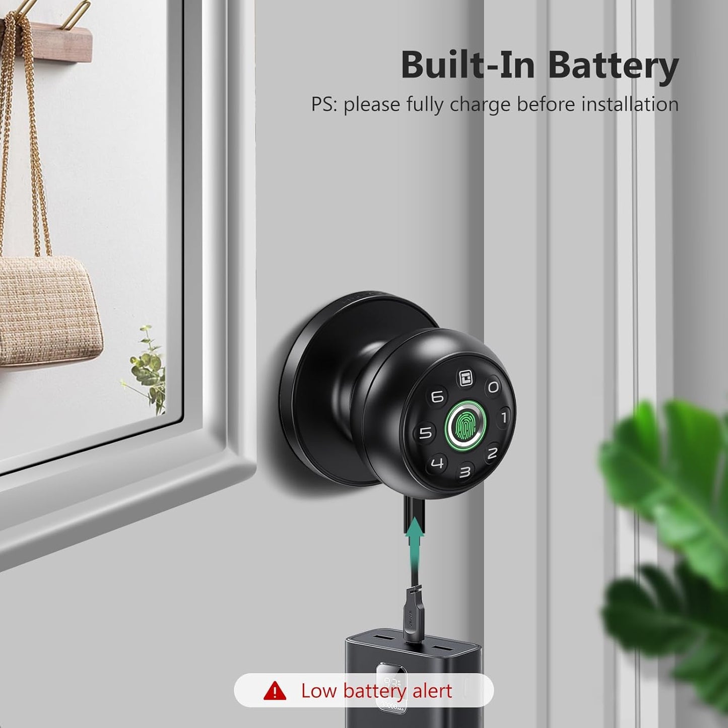 GeekTale Fingerprint Door Lock, Smart Lock with App, Biometric Door Lock, Thumbprint Door Knob, Smart Fingerprint Door Knob for Bedroom, Office, Apartment