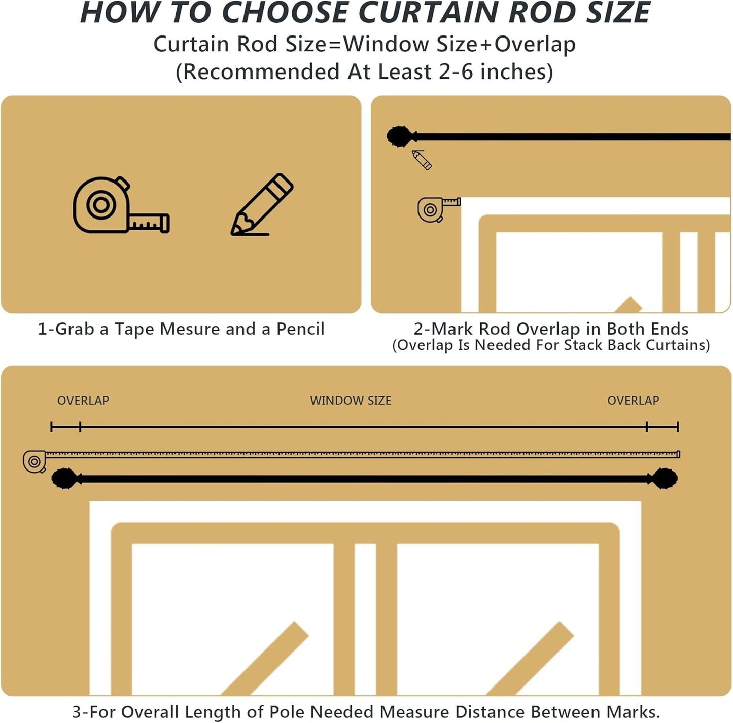 Curtain Rods for Windows 28 to 48 Inches 6/8 Inch Diameter Adjustable Drapery Rods Decorative Single Window Curtain Rods with Classic Finials,Black