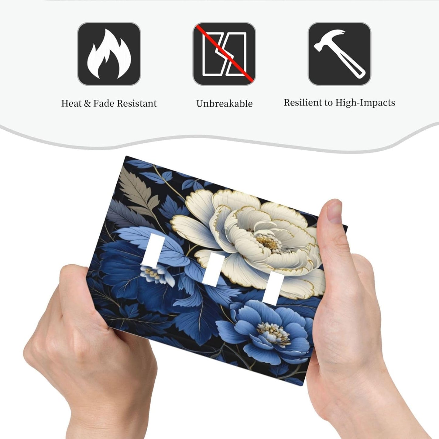 Blue White Flowers Light Switch Covers 3 Gang Triple Toggle Wall Plate Decorative Switchplate Electrical Faceplate for Farmhouse Living Decor