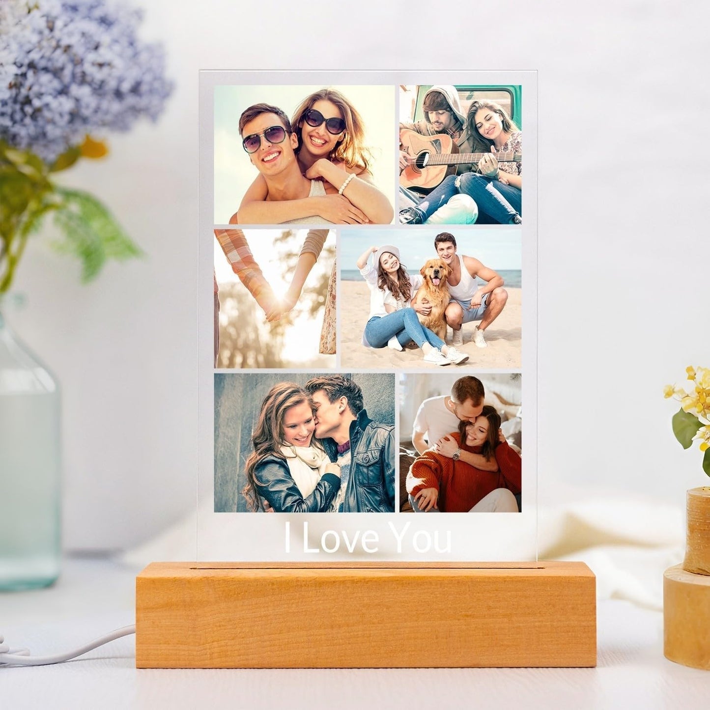Custom Picture Frame with Photo, Personalized Photo Frame with Night Light, Customized Picture Frames, Personalized Valentines Day Gifts for Women Men Her Him Girlfriend Boyfriend Couple