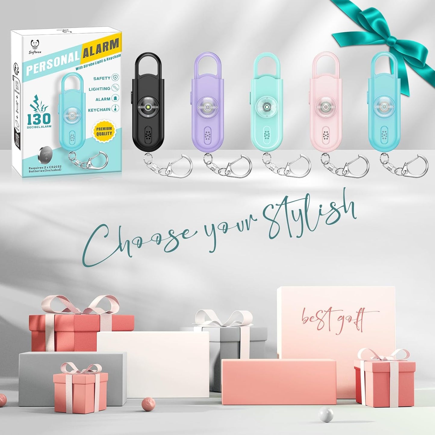 Personal Safety Alarm for Women Girls, 130dB Loud Siren + LED Light, Stylish Keychain, Easy-Pull Emergency Self-Defense for Night Safety, Running, Travel, College Students & Stocking Stuffer Gifts