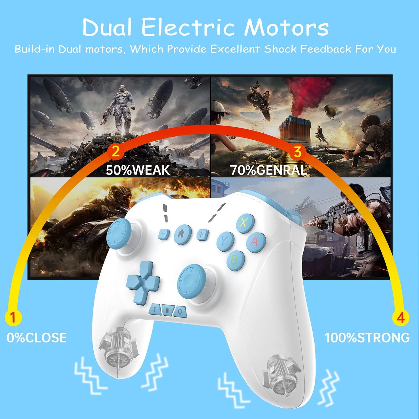 Bluetooth Controller for Switch/Mac/PC/Steam/Mobile Phone/iOS/Android//TV/iPad/Table/Apple Arcade MFi Games, switch pro controller wireless with Adjustable Dual Motion,Turbo,Macros,6-Axis,Wake Up for Black Myth: Wukong (Black) (Purple) (Light White Blue)