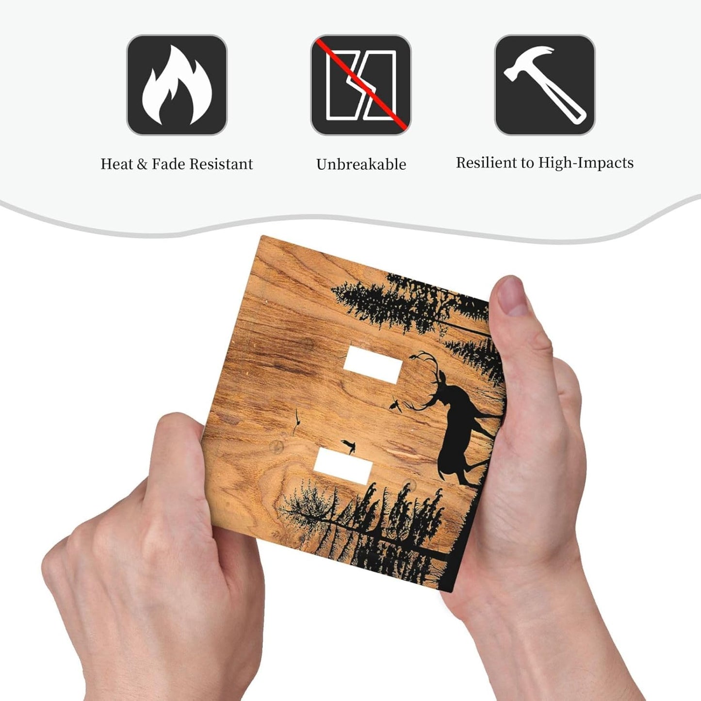 Decorative Switch Plates Rustic Farmhouse Orange Brown Pine Tree Deer Wood Grain 2 Gang Double Toggle Outlet Light Switch Cover Wall Plate Electrical Faceplate for living Room Cabin Decor