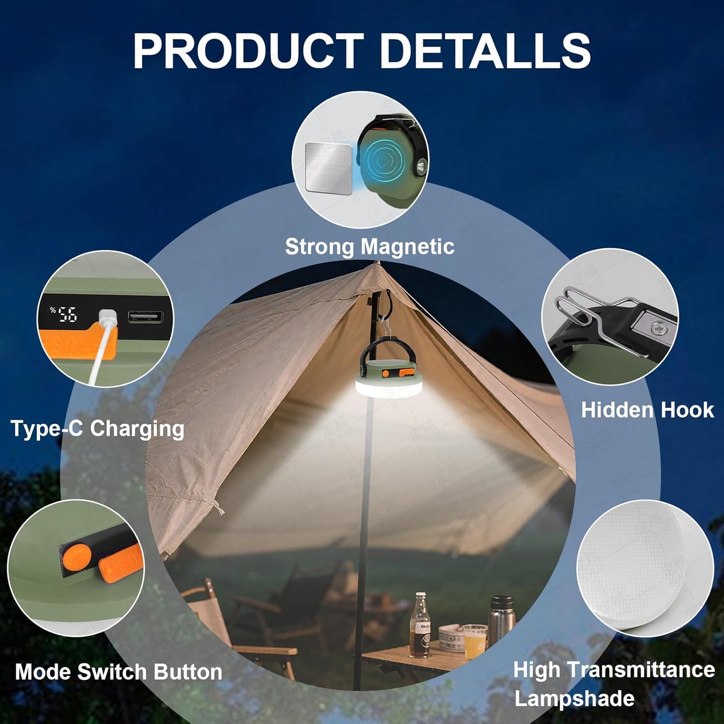 Rechargeable Camping Light MAYDENG 4000mAh , 100W, Waterproof LED Light. Suitable for Outdoor Emergencies, Hiking, and Backpacking.