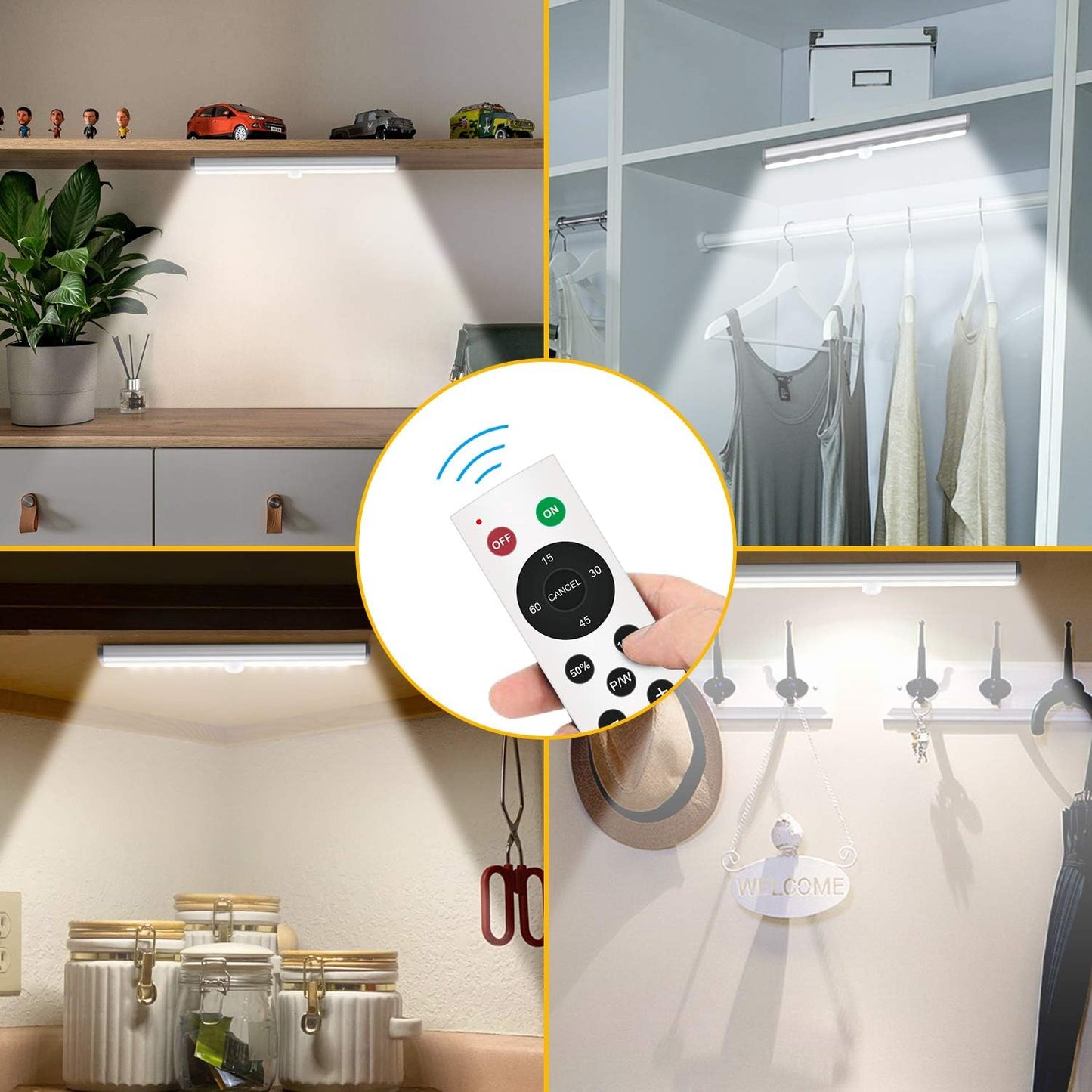 Diomart LED Closet Light 20-LED Rechargeable Remote Control Light Under Cabinet Lighting Wireless Stick-Anywhere Night Light Bar with Touch Control for Stairs, Wardrobe, Kitchen, Hallway (1 Pack)