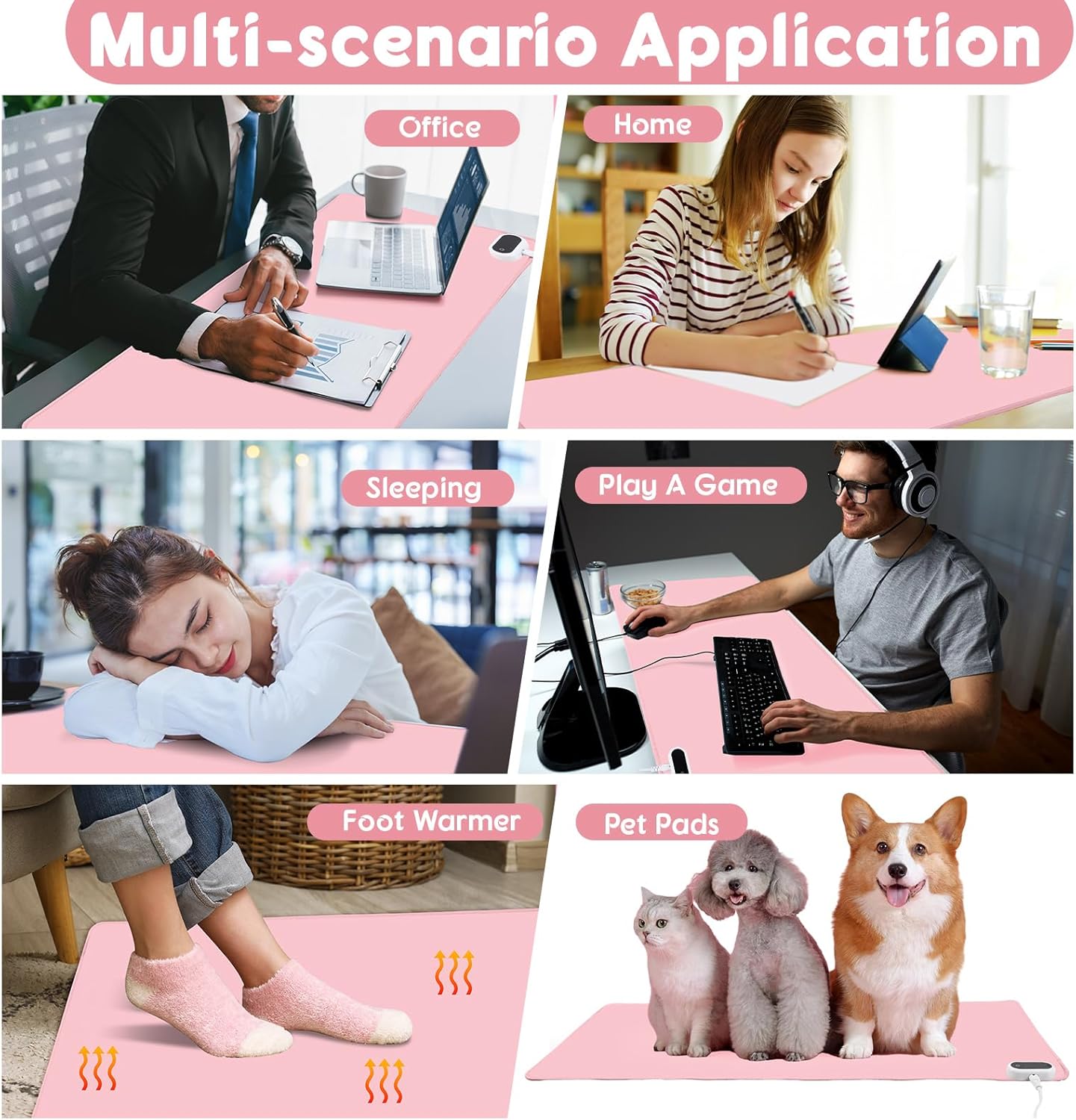 Konohan Heated Large Desk Mat PU Leather Warm Mouse Pad with 5 Heating Level & 4 Hour Auto Shut-Off Heating Keyboard Pad Warmer Gaming Mice Mat Only Supports 110v(Pink Color,35.4"x 14.2")