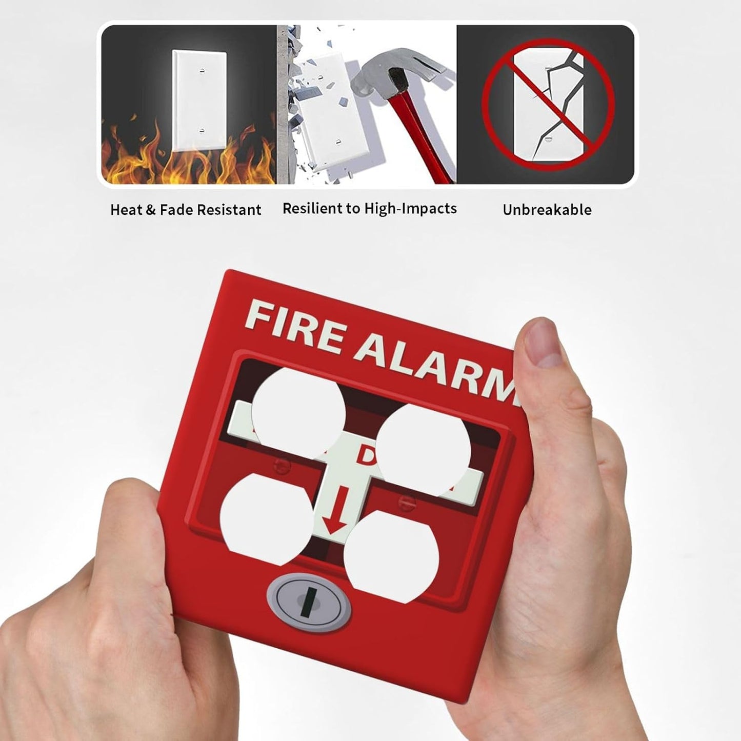 Decorative Outlet Covers Artistic Red Fire Alarm Motifs 2 Gang Wall Plate Cover Double Duplex Receptacle Two Switch Light Switch Cover Plate Jumbo Dual Faceplate for Home Decor