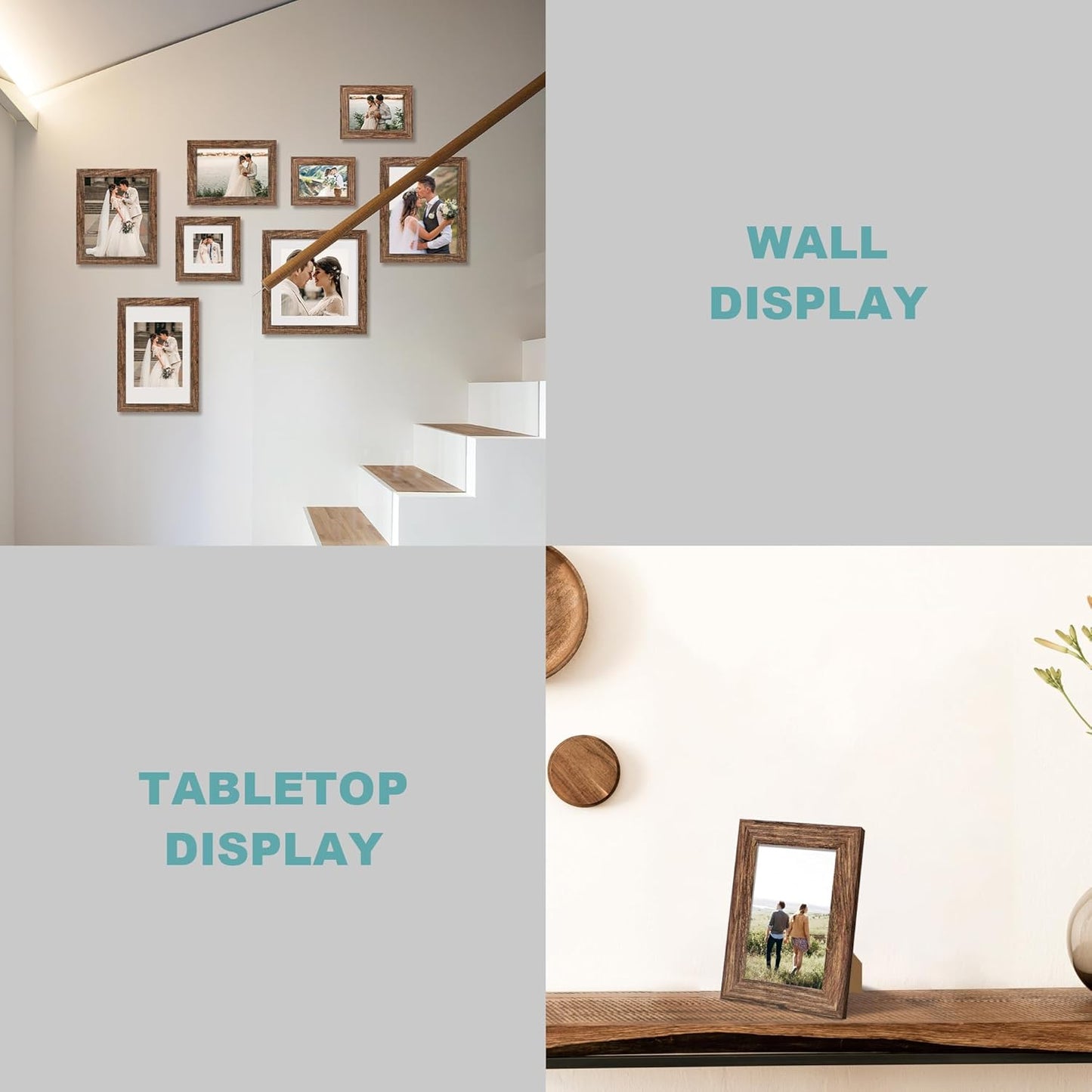 iRahmen 8.5x11 Picture Frame Set of 4, High Definition Real Glass Rustic Frame, Wood Photo Frames 8.5 by 11 Diploma Document for Wall Hanging and Tabletop Display