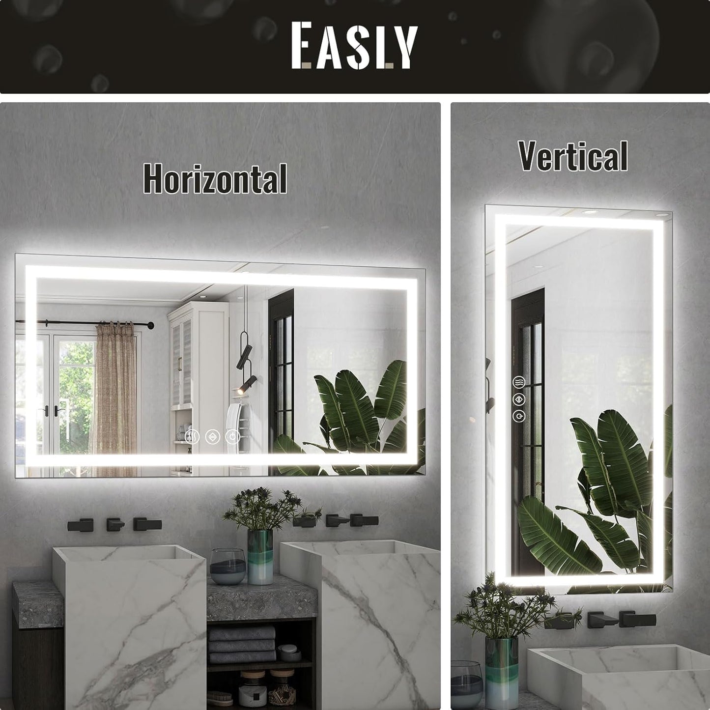 LED Bathroom Mirror, 30x55 Inch White Framed Gradient Front and Backlit Vanity Mirror, Anti-Fog, Dimmable, Wall Mounted Horizontal/Vertical Lighted Mirror