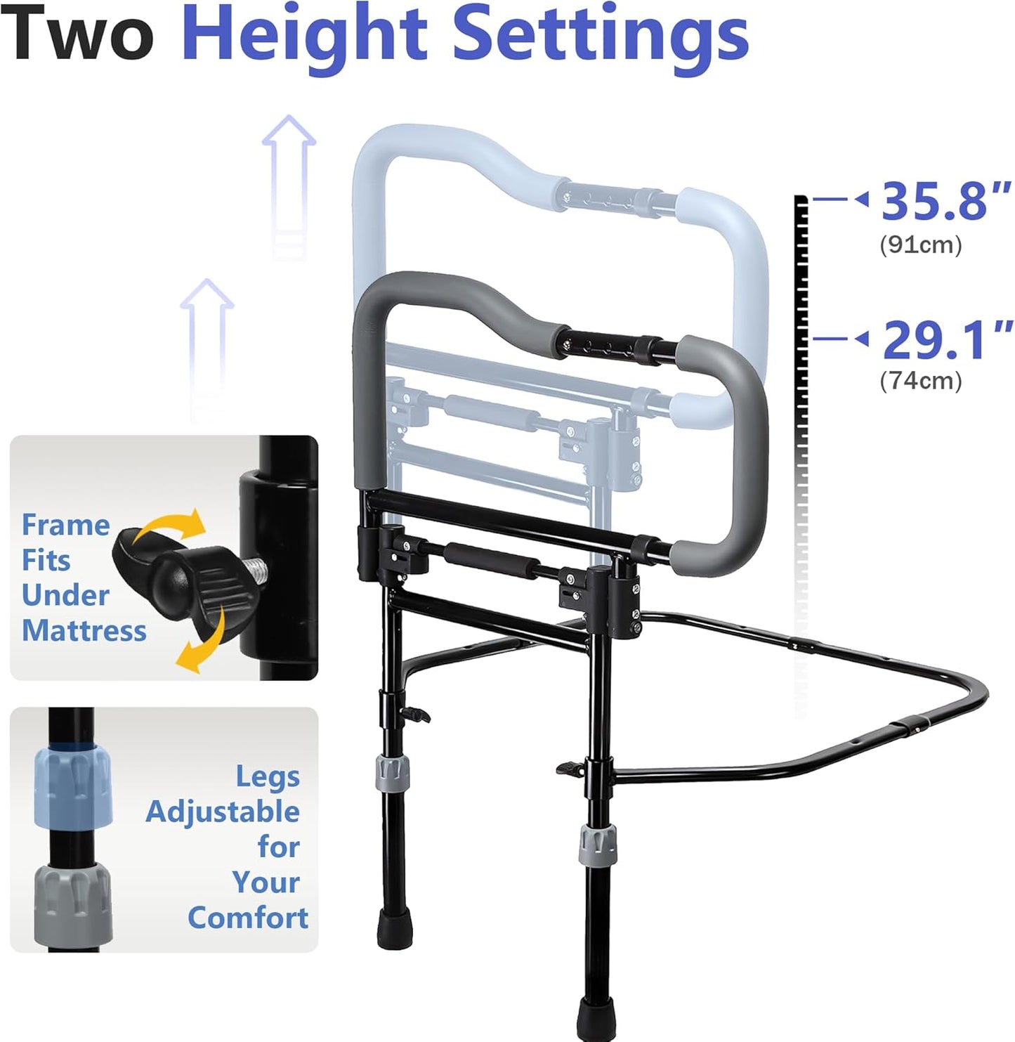 Bed Rails for Elderly Adults Safety, Foldable Adjustable Bed Rail & Assist Handle, Heavy-Duty Grab Bar for Seniors, Pregnant Women, Injury Recovery – Fits Twin, Full, Queen & King Beds