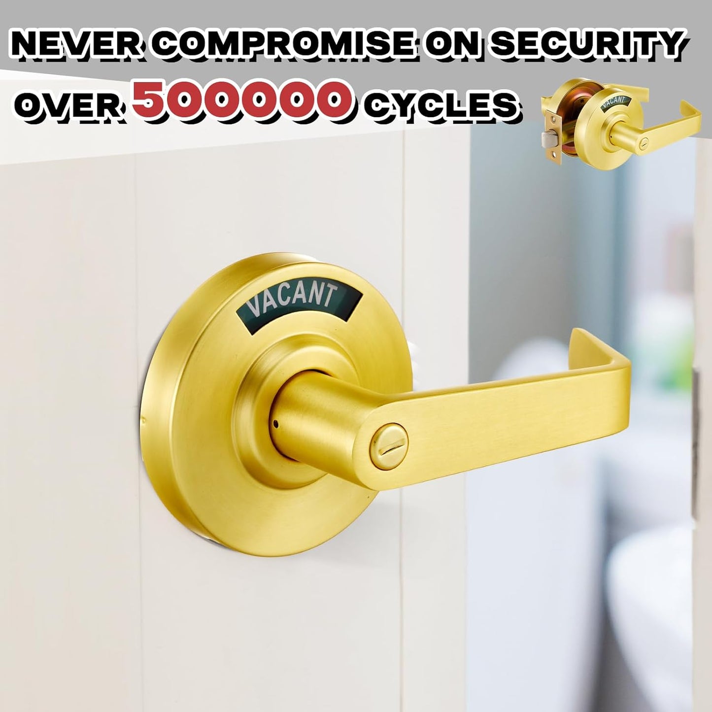 Tandefio 1 Set Vacant Occupied Bathroom Lock, Commercial Door Handle with in-use or Vacancy Occupied Deadbolt, Privacy Indicator Restroom Handle Lock for Restrooms, Satin Chrome (90 mm,Gold)