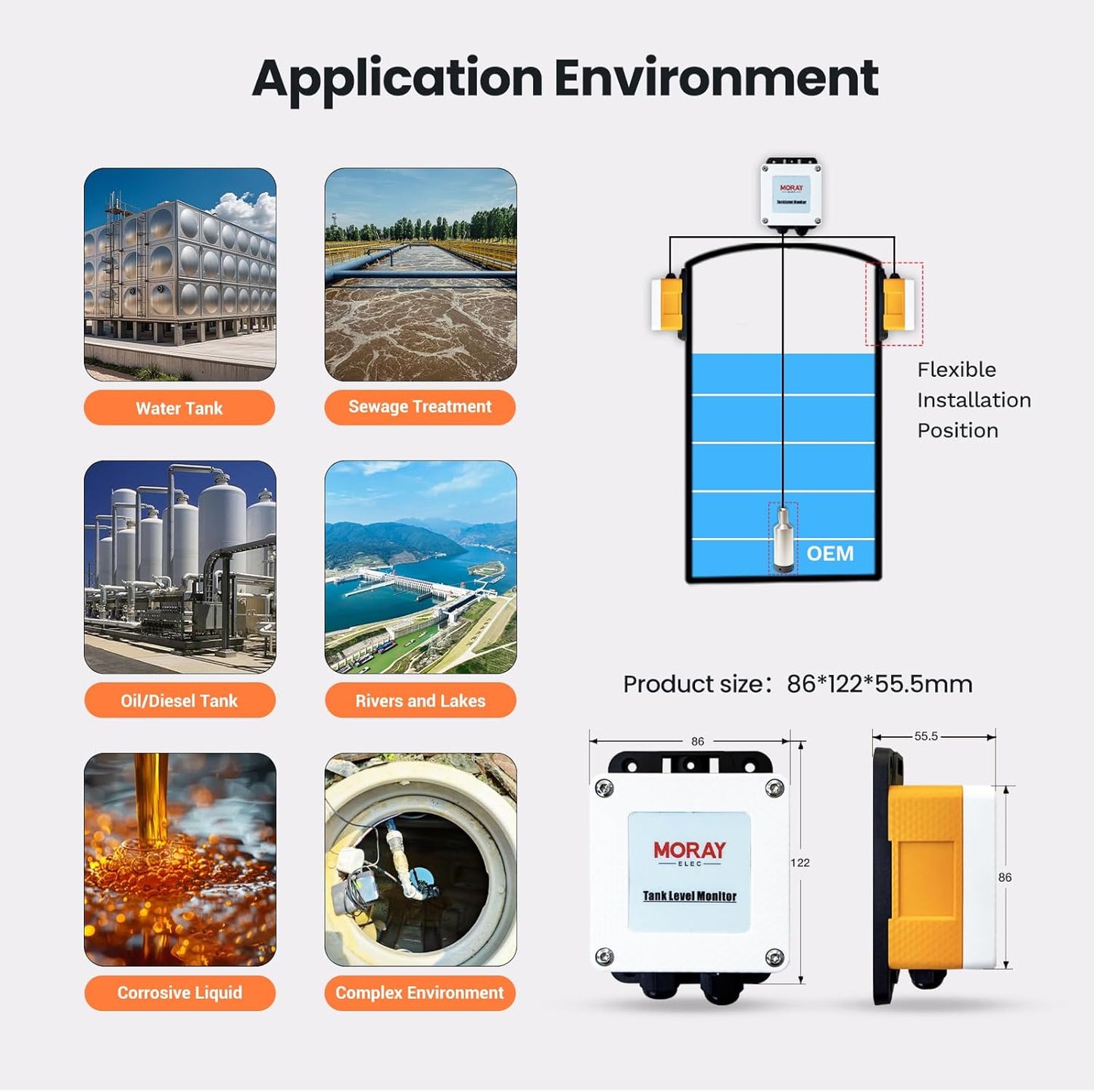 Moray Smart WiFi Water Level Sensor Water Level Transmitter Level Monitor Sensor , Gateway Automatic Alarm Indicator for Smart Life Mobile APP Smart Home Remote IP67 Waterproof (ME202R 5m)