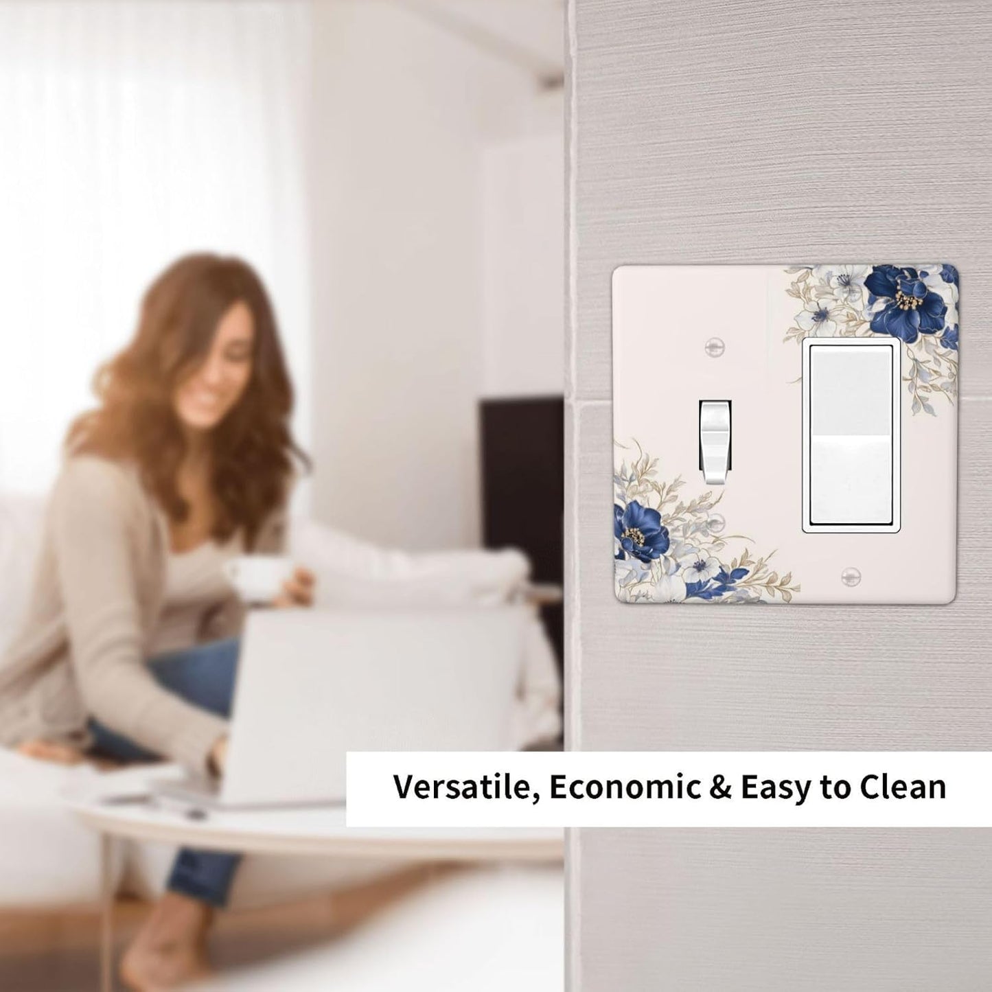 Decorative Outlet Covers Rustic Blue White Flowers Floral Penoy 2 Gang 1 Gang Wall Plate Cover Single Toggle Rocker Combo Light Switch Cover Plate Face Plate