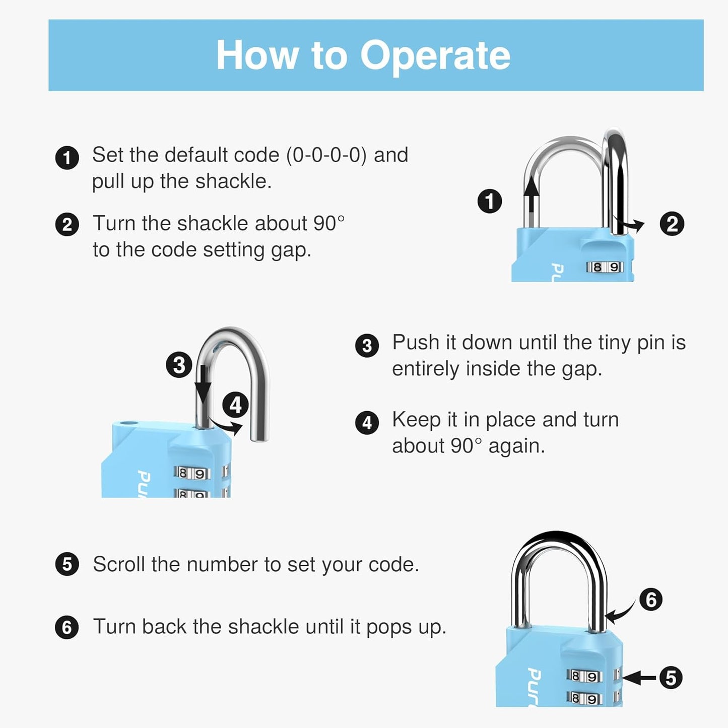 Puroma 1 Pack Combination Lock for Locker 4 Digit Outdoor Waterproof Padlock for School, Gym, Sports, Fence, Toolbox, Gate, Case, Outdoor, Hasp Storage, Cabinets (Sky Blue)