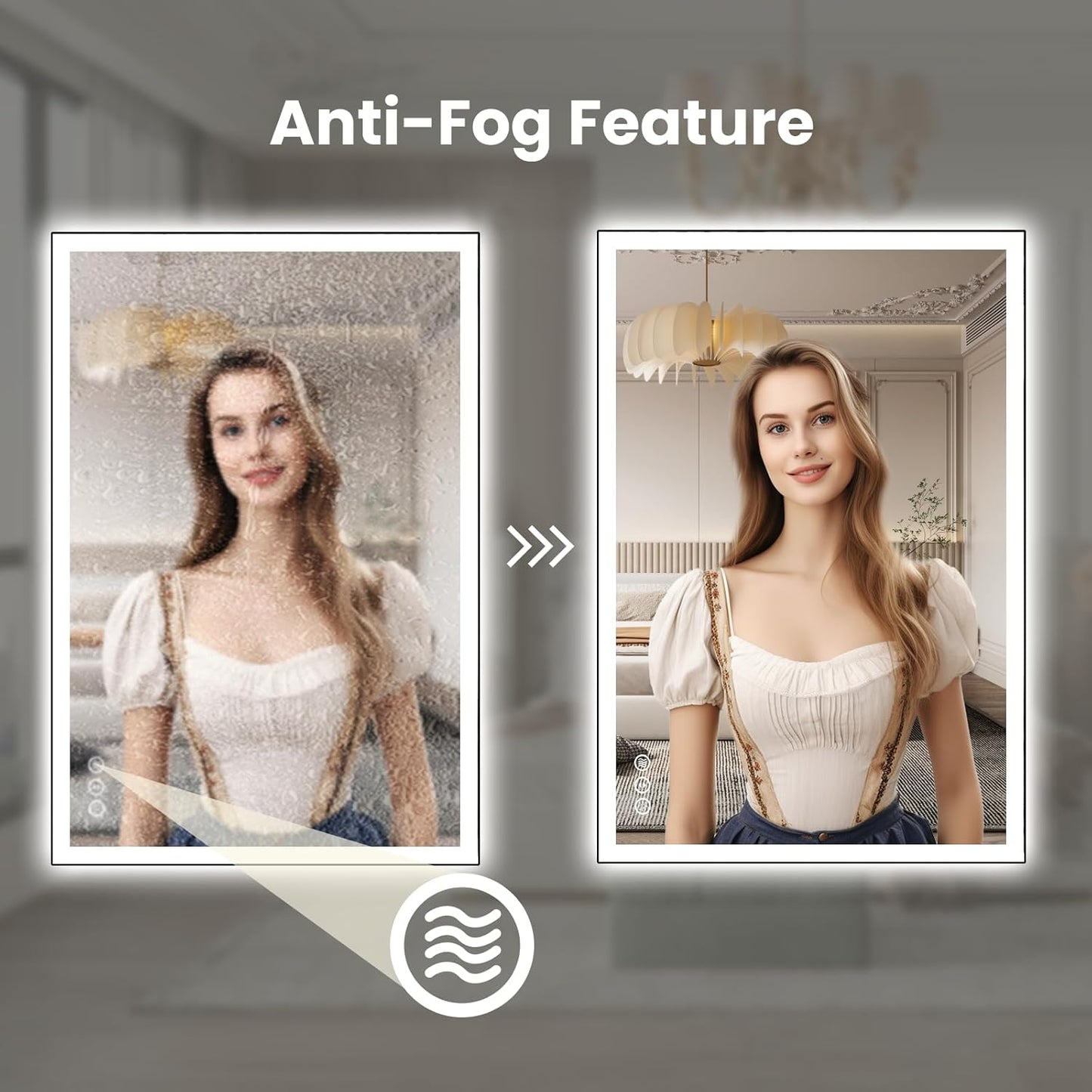 WTTY 20"X28" LED Bathroom Mirror with Black Frame, Bathroom Vanity Mirror with Lights for Wall, Front Light and Backlit, Anti-Fog, Dimmable, 3 Colors, Shatterproof, Memory, Horizontal/Vertical