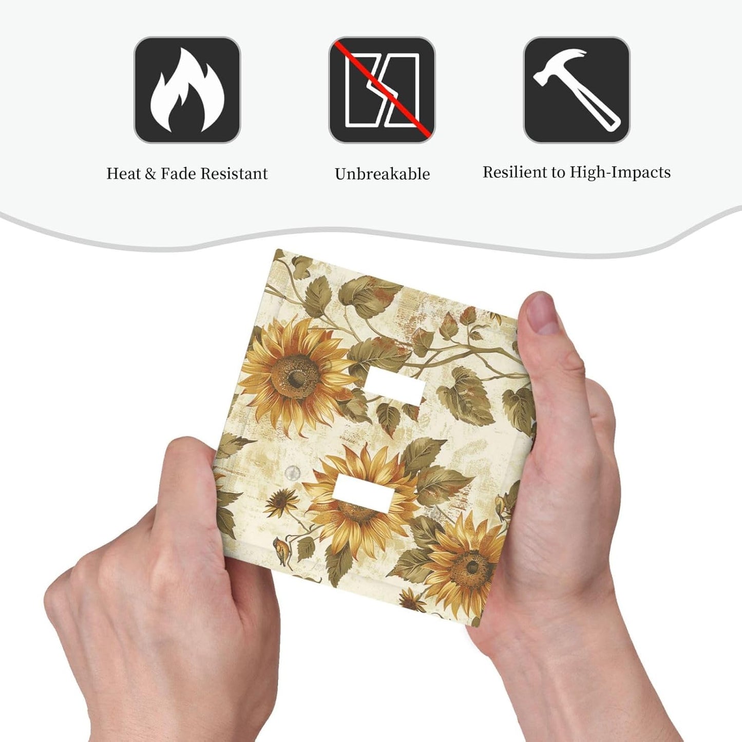 Decorative Switch Plates Rustic Sunflower Floral Pattern 2 Gang Double Toggle Outlet Light Switch Cover Wall Plate Electrical Faceplate for Bedroom Cabin Decor