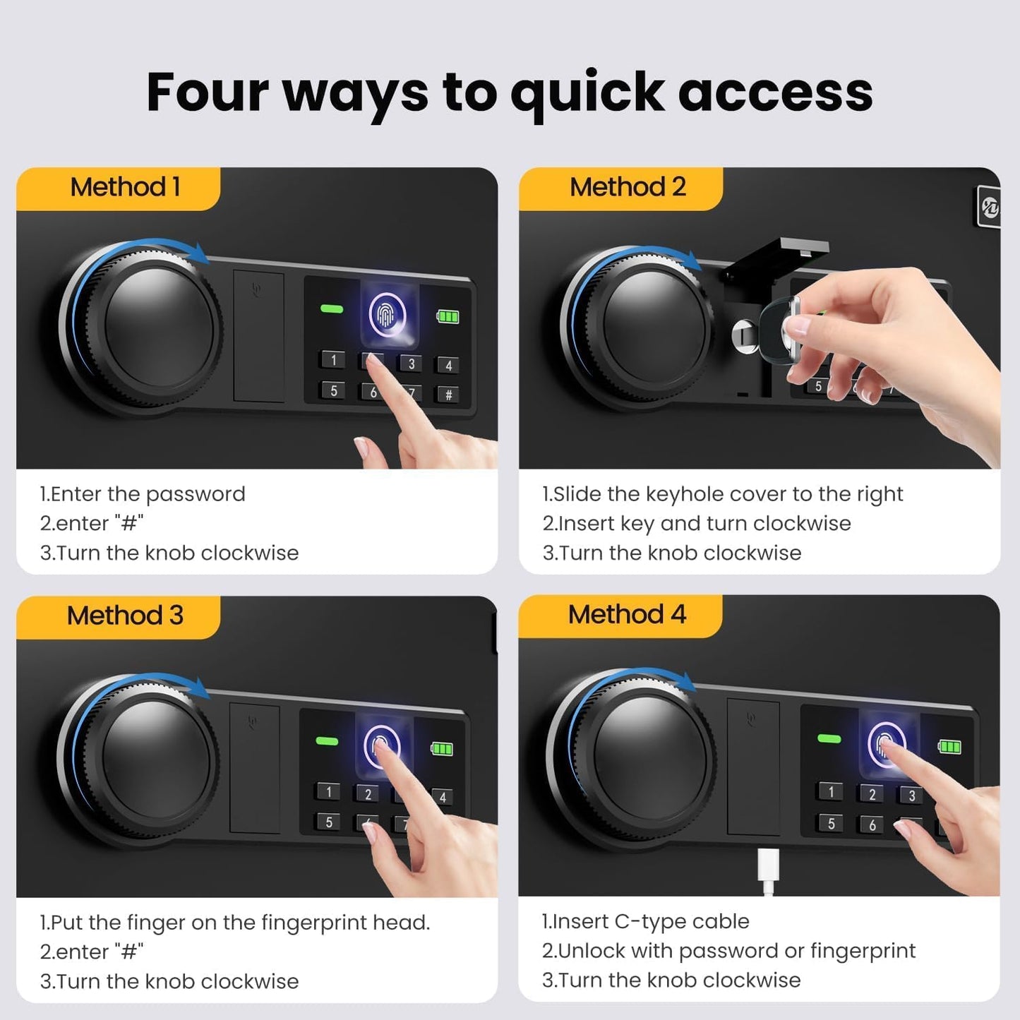 Biometric Home Safe Box-(0.78-2.04 cu. ft.) Quick Access Fingerprint Safe Lock, Backlit Keypad and LED Light, Small Caja Fuerte with Anti-Rust and Anti-Theft (1.09 Cubic Feet+ Fireproof Bag)