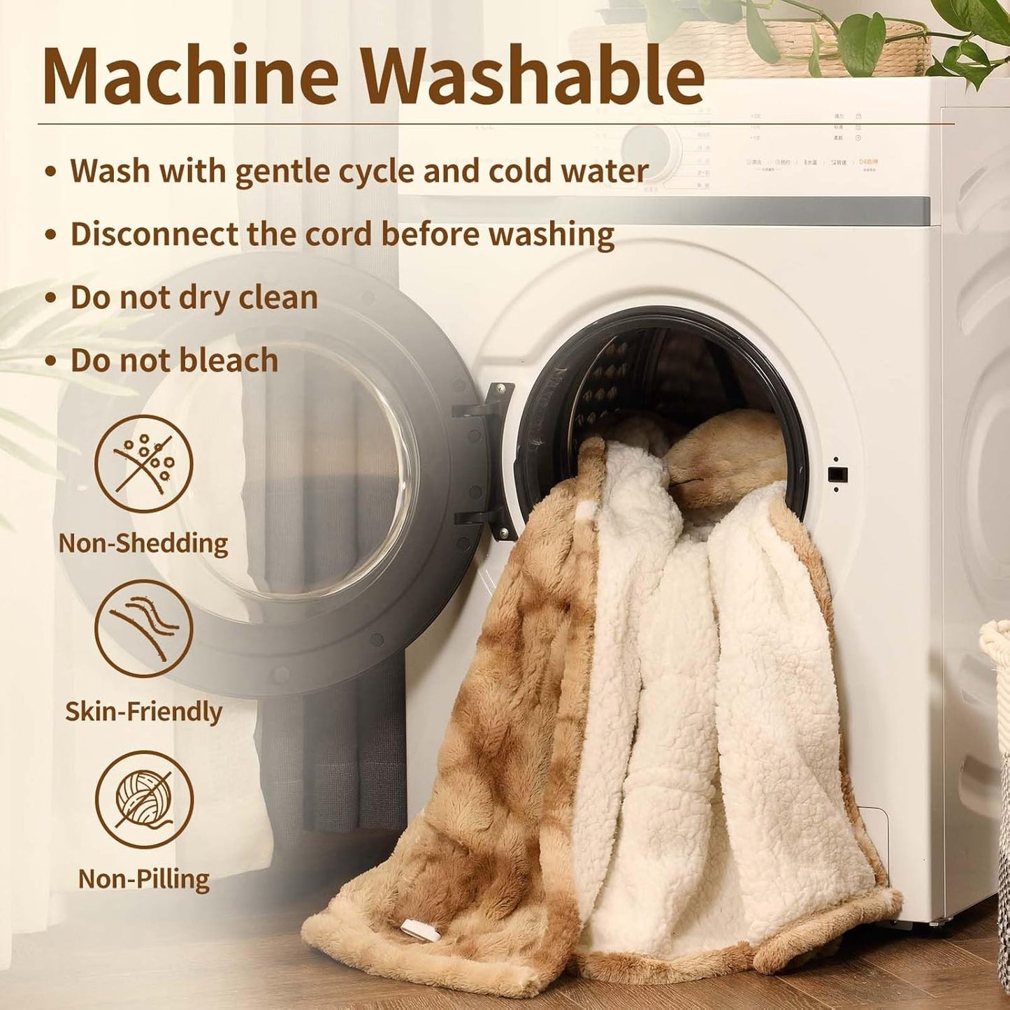 Bearhug Electric Blanket King Size 100" x 90", Dual Controller Heated Blanket, Faux Fur/Sherpa 10-Heating Level & 1-12H Auto Off, Champagne, Over-Heat Protect, ETL, Machine Washable