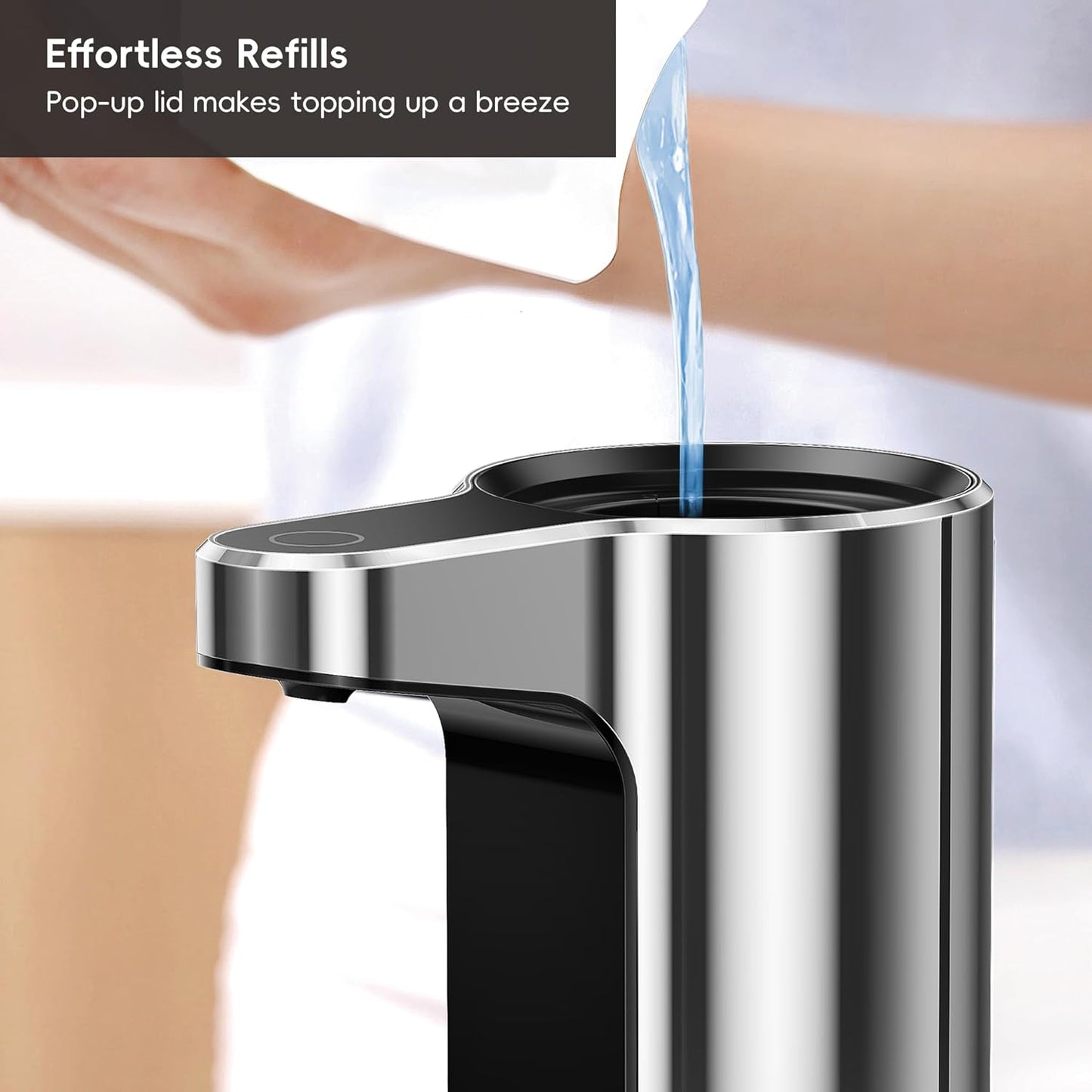 EKO Aroma 9 fl oz Automatic Liquid Soap Dispenser, Rechargeable & Water-Resistant for Kitchen and Bathroom with Adjustable Soap Dispensing Volume Control (Chrome Metallic)