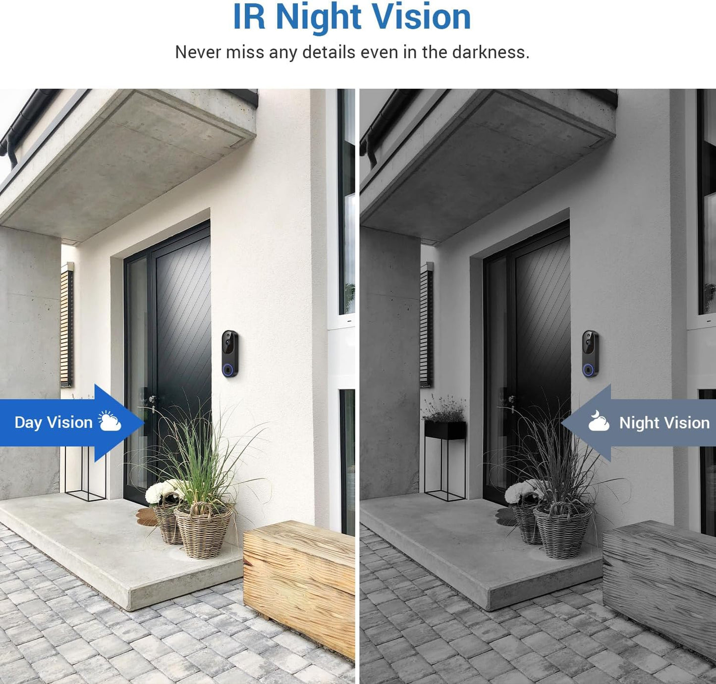 1080P Wireless Video Doorbell Camera, 2.4G WiFi Only, AI Human Detection, Indoor/Outdoor Surveillance Cam, 2-Way Talk, Night Vision, Cloud Storage (Sold Separately)
