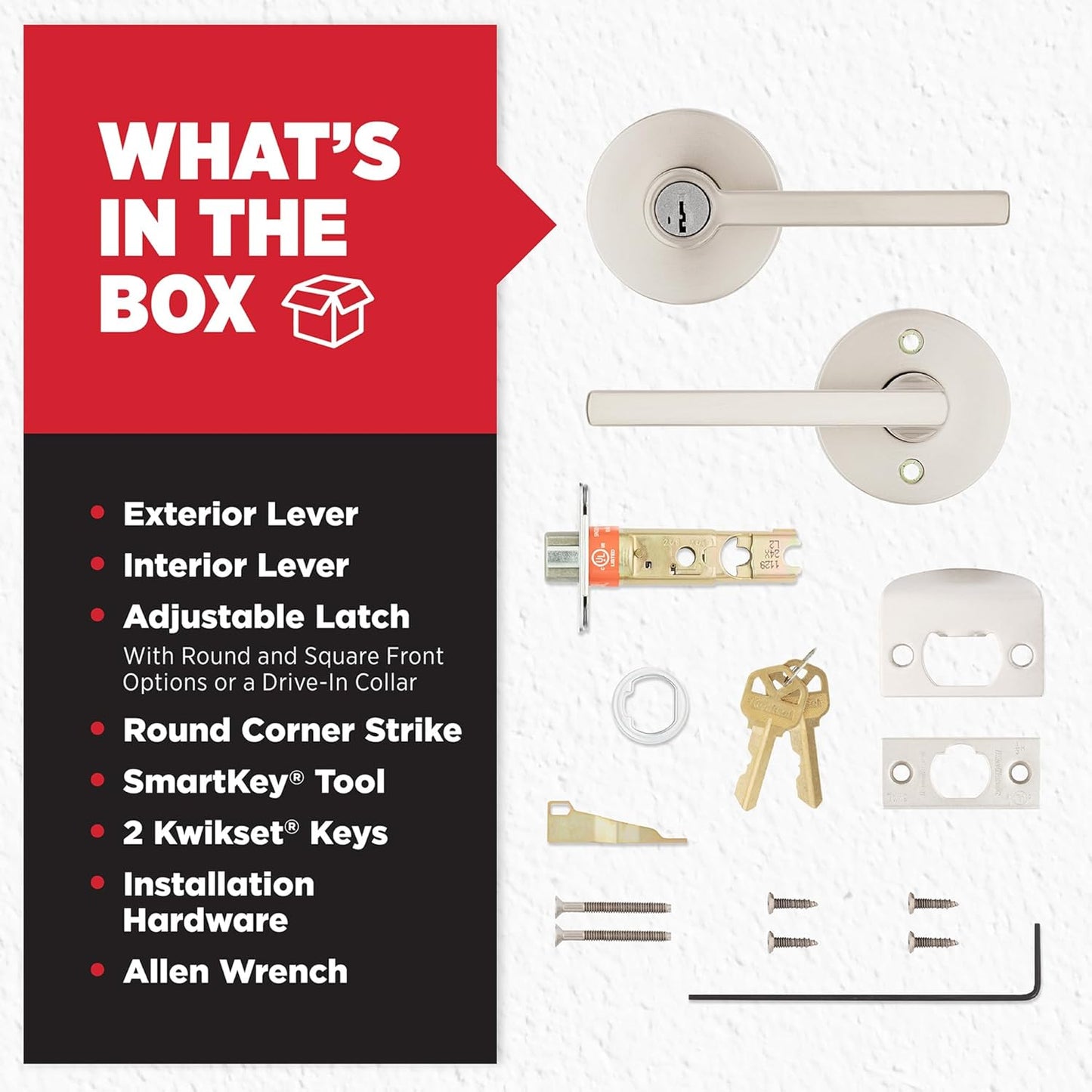 Kwikset Halifax Keyed Storeroom Entry Door Handle with Lock and Key, Secure Keyed Reversible Lever Exterior, Front Entrance and Bedrooms, Satin Nickel, Pick Resistant SMT Rekey Security and Microban