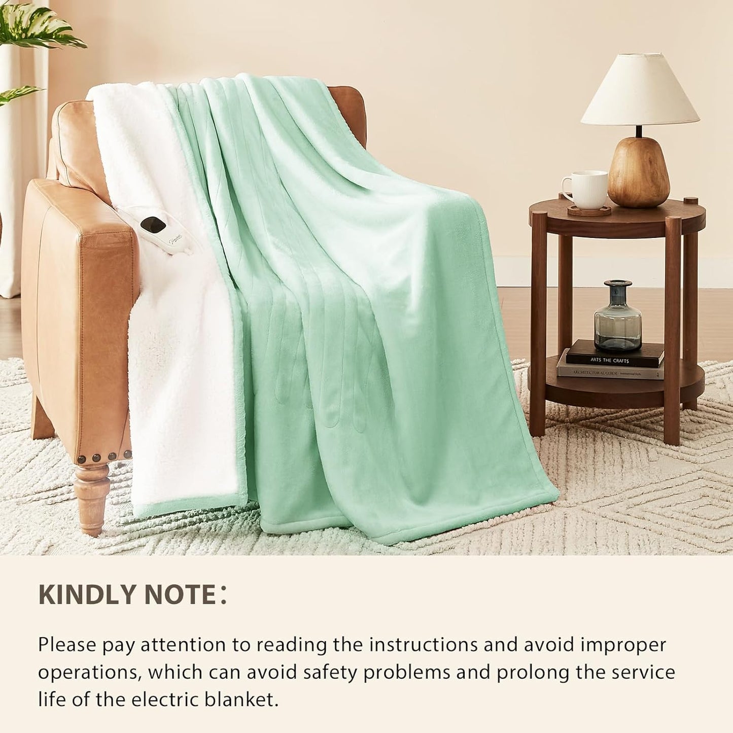 Homemate Electric Heated Blanket Queen Size - 84"x90" Heating Blanket Queen Size Dual Control 1/2/4/6/8 Hours Auto-Off 10 Heat Level Over-Heat Protection Flannel Sherpa ETL Certification