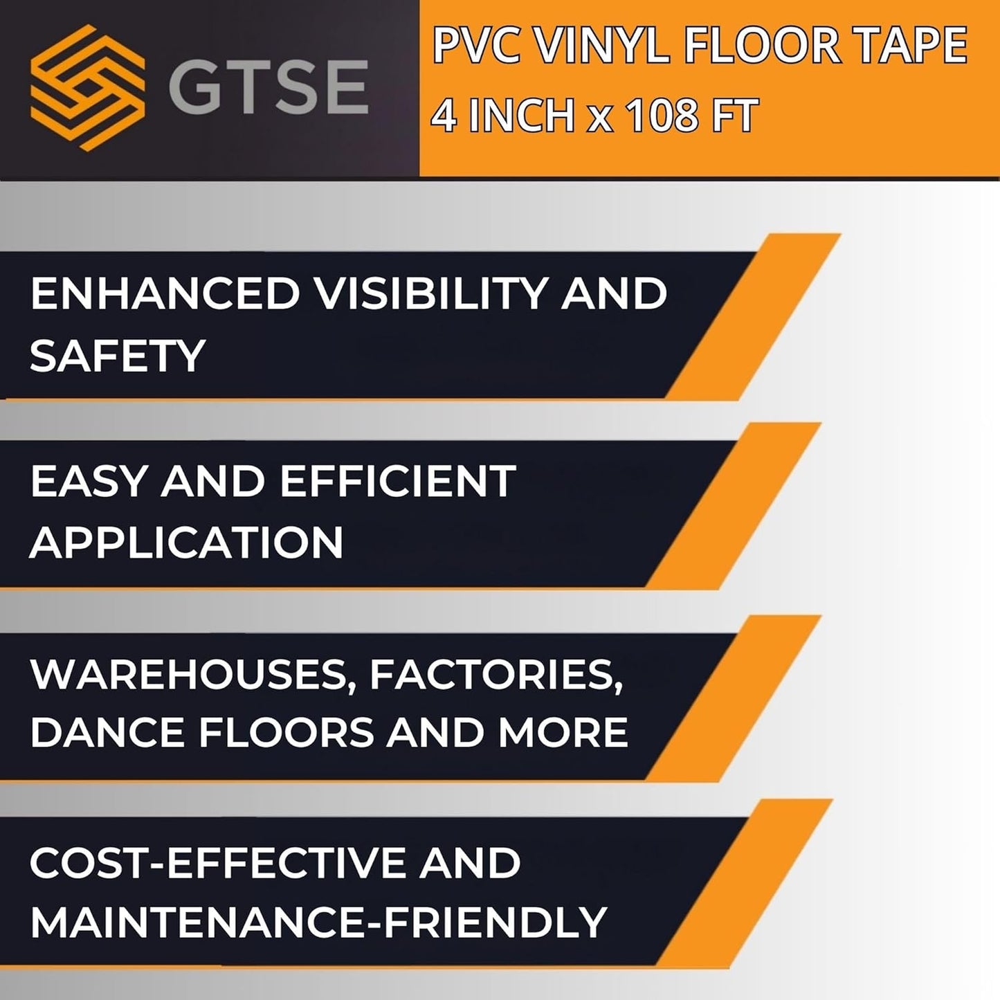 GTSE 4 inch x 108 ft Blue PVC Vinyl Floor Tape, Safety Marking Tape, 6 mil Thick, Suitable for Dance Floors, Gyms, Warehouses, Sports Facilities