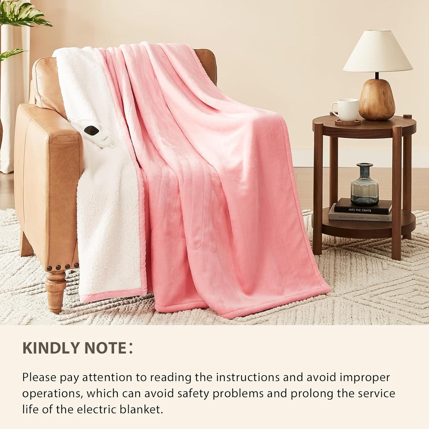 Homemate Electric Heated Blanket Twin Size - 62"x84" Heating Blanket Twin Size 1/2/4/6/8 Hours Auto-Off 10 Heat Level Over-Heat Protection Flannel Sherpa ETL Certification