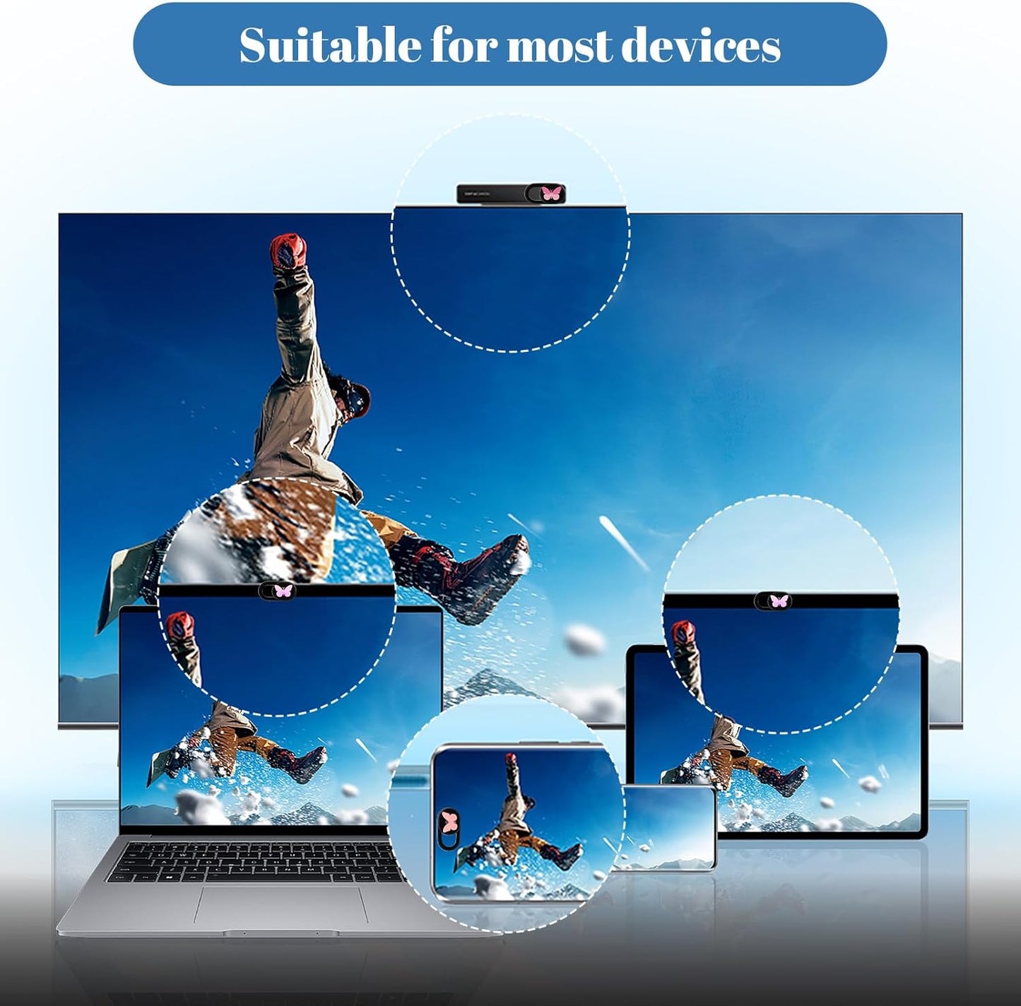 3 Pack Webcam Cover Slide Butterfly Ultra Thin Laptop Camera Cover, Slide Cute Accessories for Laptop PC Camera Covers Sliding Protect Privacy Protector Cap Smartphone Computer Tablet