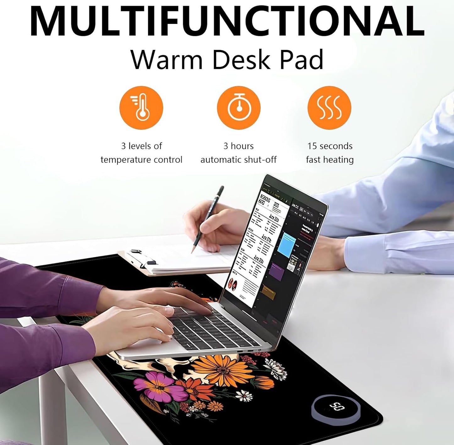 Heated Mouse Pad with 3 Levels Heated & 3 Hours Auto Shut-Off Mouse Pad for Warming Hands in Office Home, 31.5" x 13"Large Safe Desk Mat Hand Warmer,Art Skull