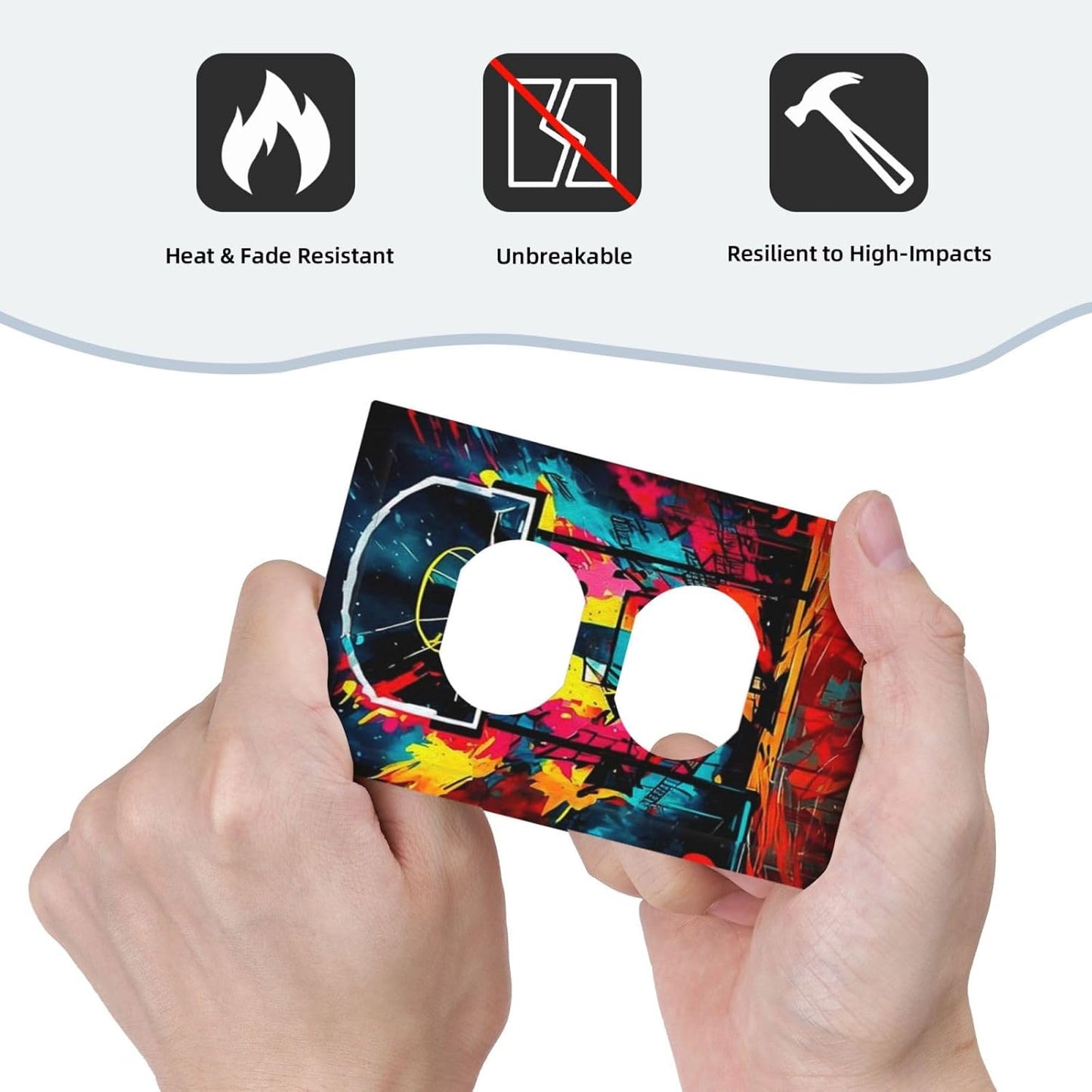 Colorful Graffiti Basketball Sport Basket Hippie Single Duplex Wall Plate Covers Light Switch Cover 1 Gang Outlet Plate Decorative Switchplate Covers Electrical Faceplate for Country Bathroom