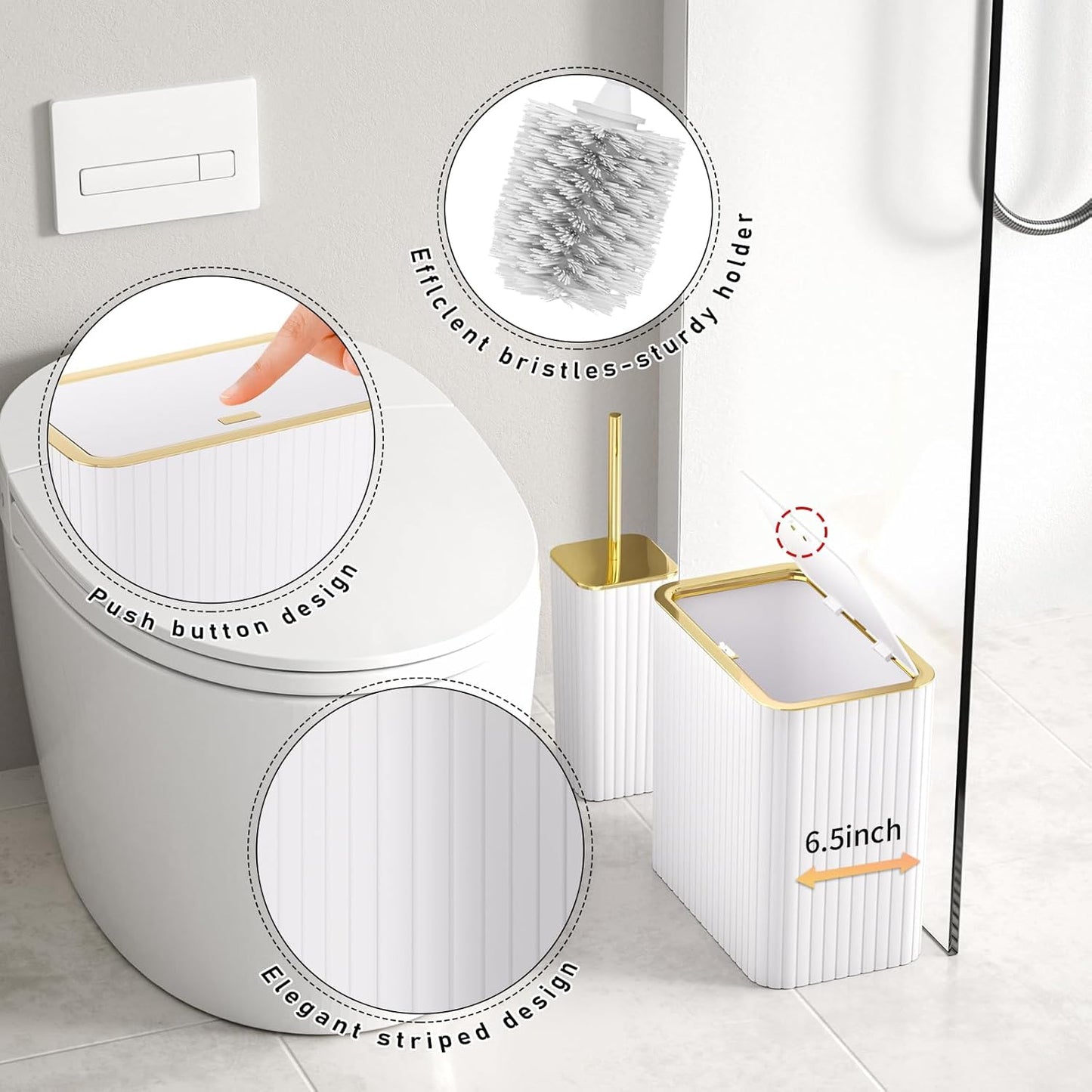 Bathroom Accessory Set - Bathroom Set, 12PC Bathroom Accessories Set, White Bathroom Accessories Set, Mini Trash Can, Toilet Brush, Trash Can & Soap Dispenser