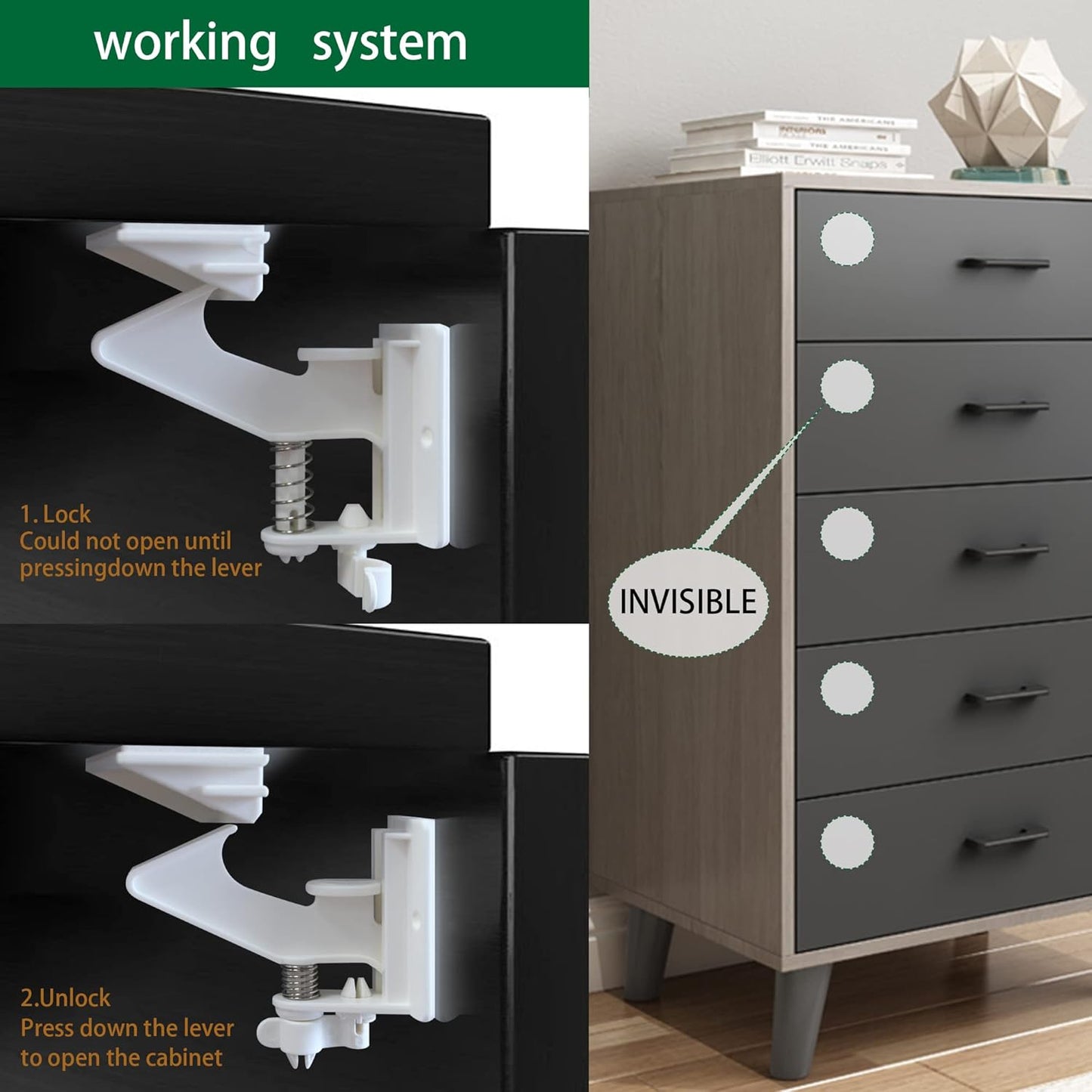 Vmaisi 20 Pack Cabinet Locks Child Safety Latches - Baby Proofing Cabinets Drawers Lock - Upgraded Stronger Adhesive Easy Installation - No Drilling