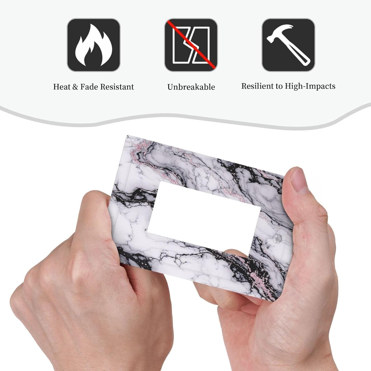 Decorative Outlet Covers White Marble Pattern Black Lines Pink Lines 1 Gang Single Rocker Light Switch Cover Plate Wall Plates GFCI Faceplate for living Room Office Decor