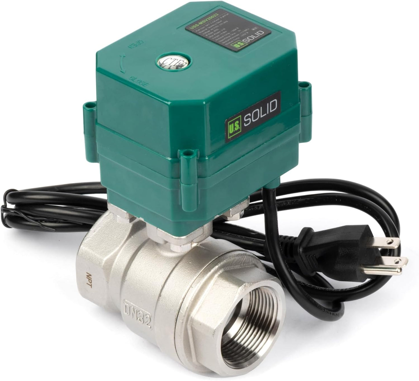 U.S. Solid 1-1/4" Motorized Ball Valve with US Plug 110VAC Stainless Steel Electrical Ball Valve,Auto Return, Normally Open