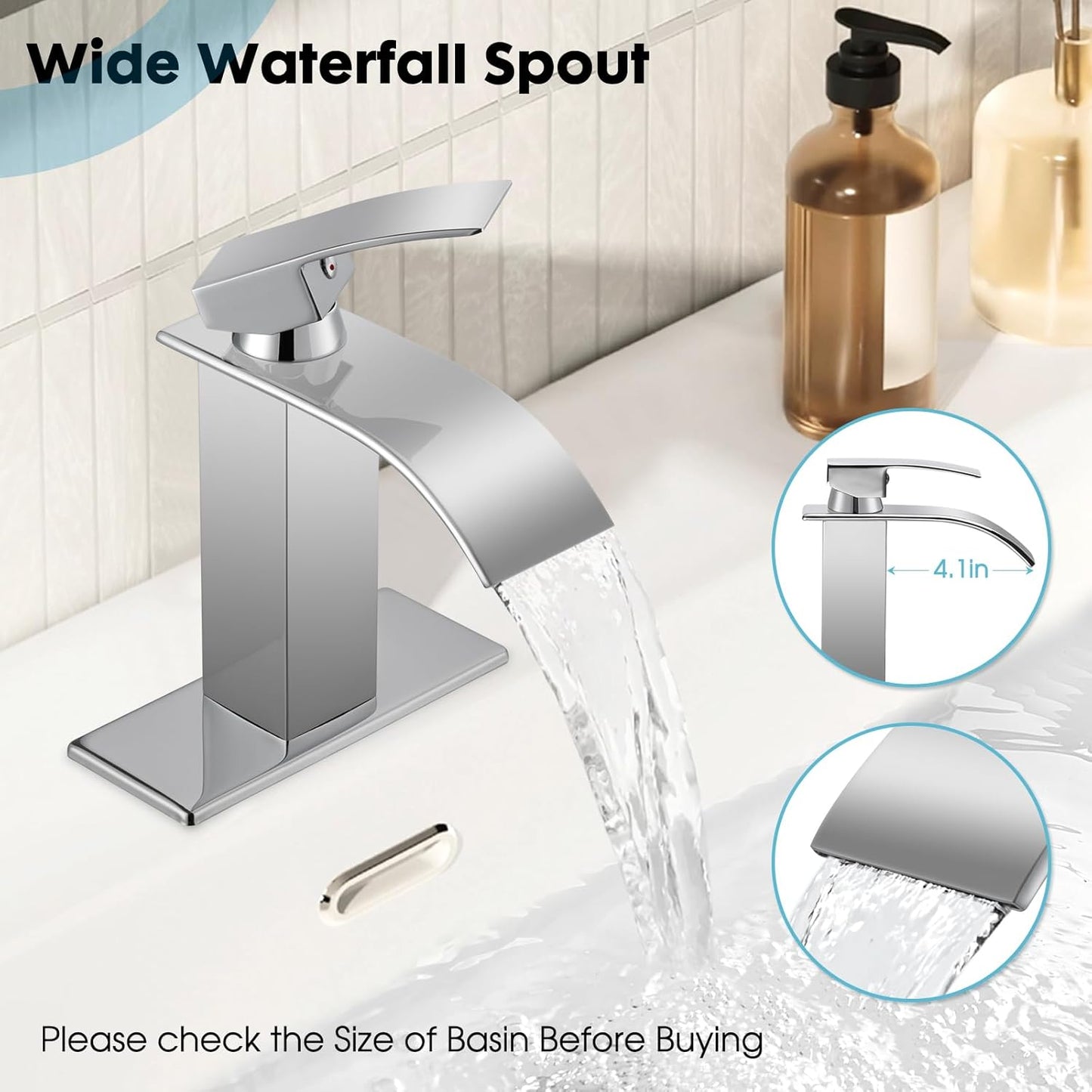 Waterfall Bathroom Faucet, Modern Bathroom Sink Faucet Suit for 1&3 Hole,Single Handle Commercial Sink Faucet,Chrome