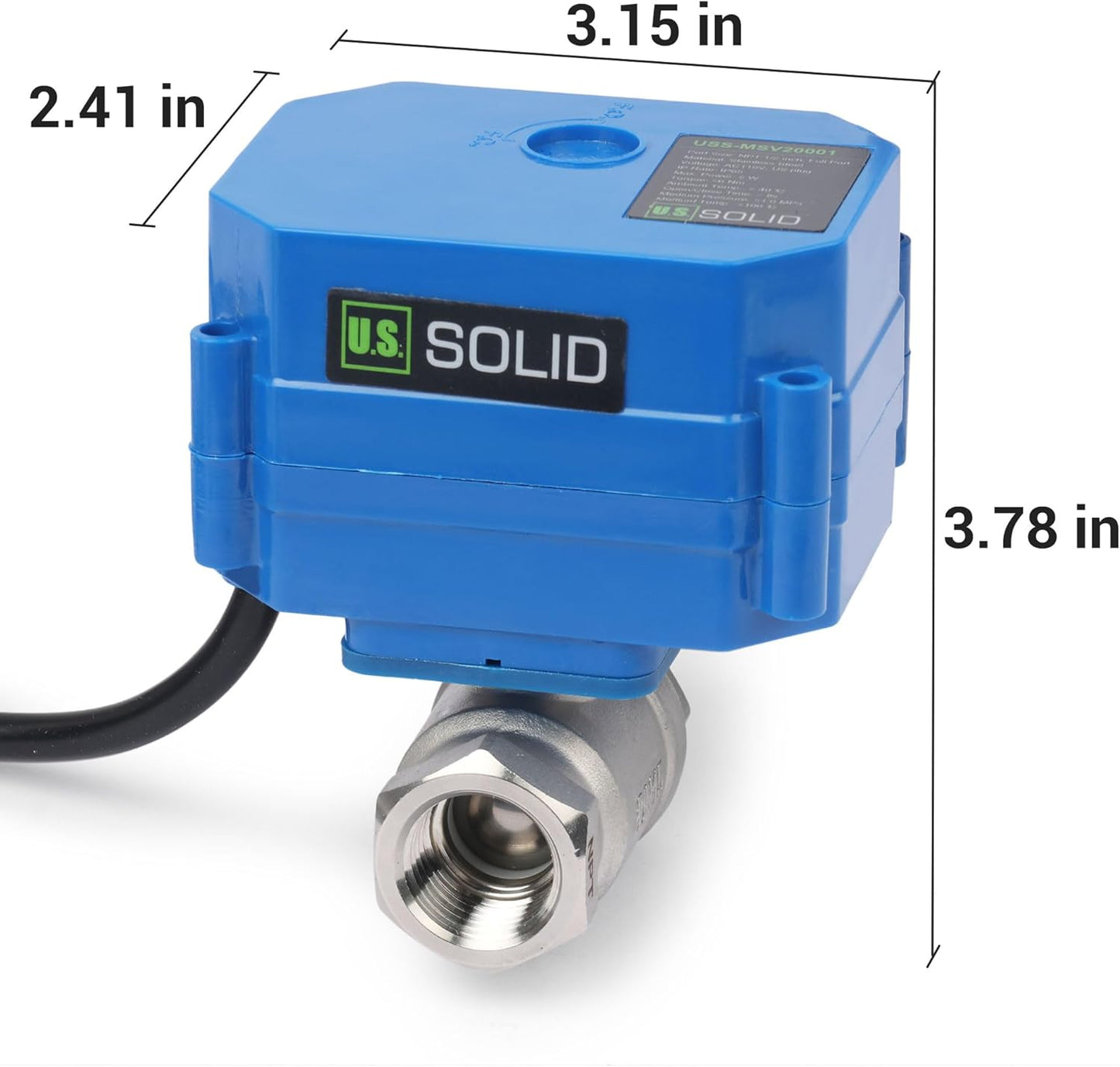 U.S. Solid 1/2" NPT 2-Way Motorized Ball Valve with US Plug 110VAC 304 Stainless Steel Electrical Ball Valve, Auto Return, Normally Closed, IP65, NSF Certified