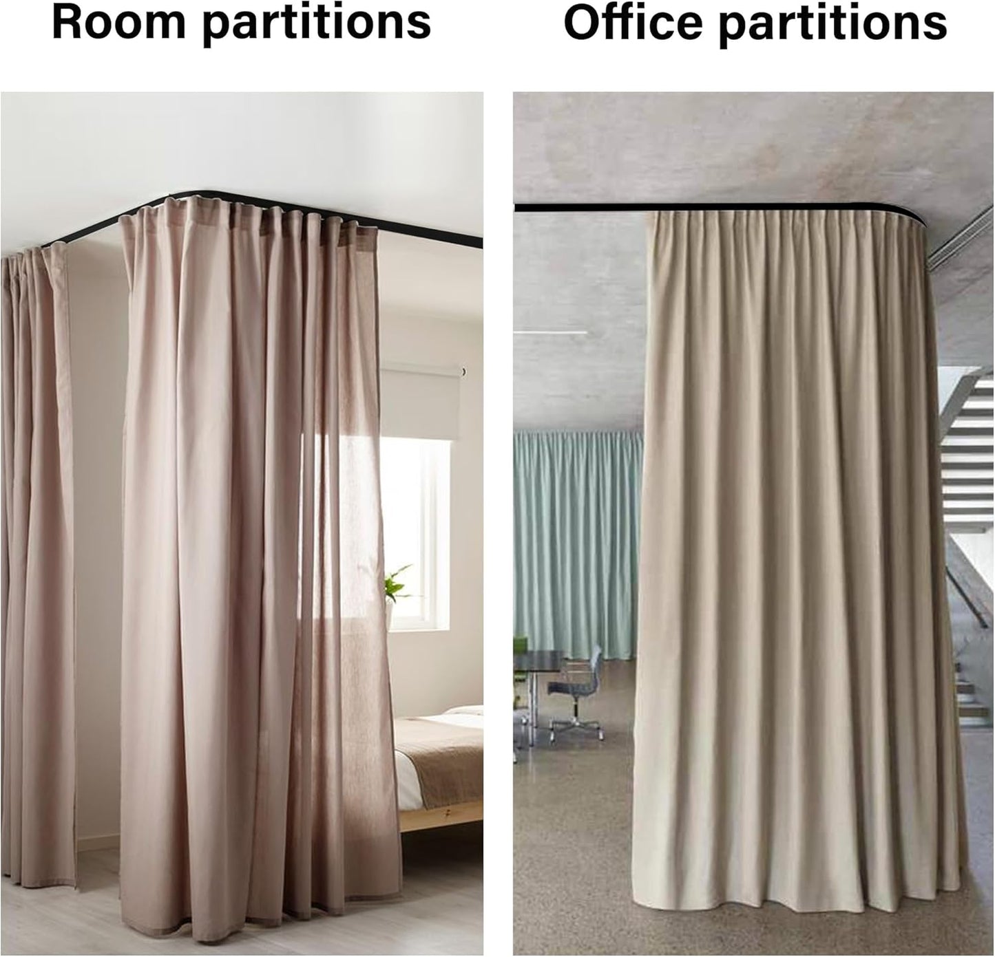 90° Curved Connectors for Track Curtains Ceiling Mount/Wall Mount, Ceiling Track for Curtains, Room Divider Curtains Tracks(Black 2PCS).