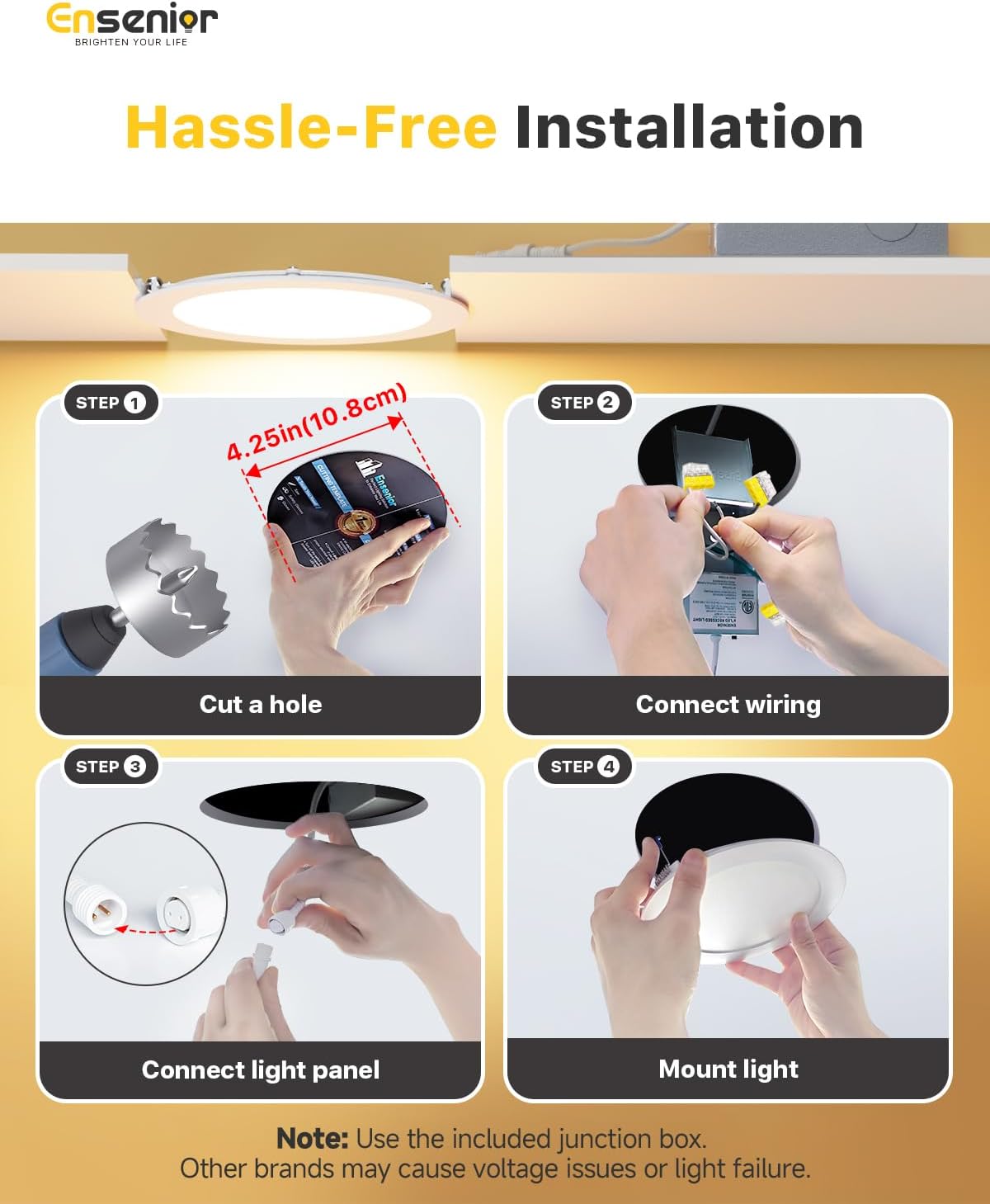 Ensenior 12 Pack 4 Inch LED Recessed Ceiling Light, Dimmable, 5000K Daylight, 750LM 9W 120V, High Brightness Canless Wafer Downlight - ETL&FCC&IC