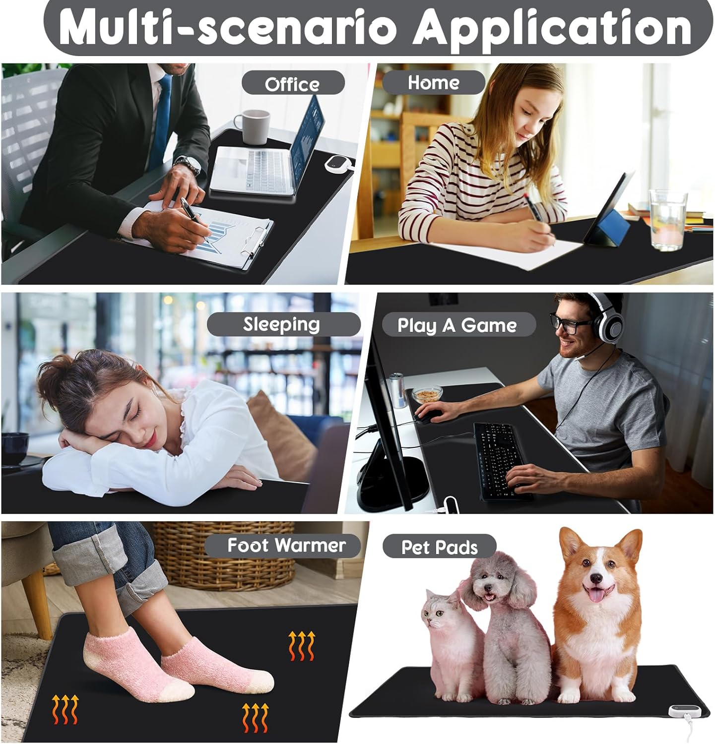 Konohan Heated Large Desk Mat PU Leather Warm Mouse Pad with 5 Heating Level & 4 Hour Auto Shut-Off Heating Keyboard Pad Warmer Gaming Mice Mat Only Supports 110v(Black Color,35.4"x 14.2")