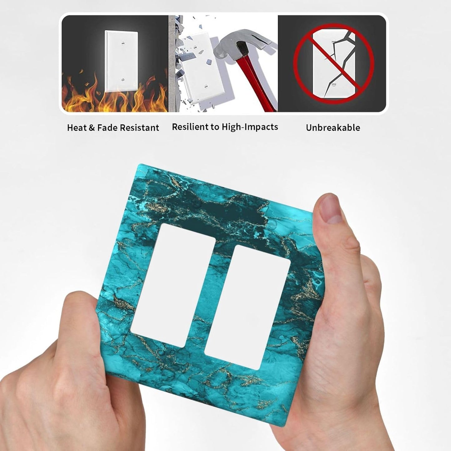 Decorative Outlet Covers Modern Abstract Turquoise Blue Marble 2 Gang Wall Plate Double Rocker Light Switch Cover Double Switch Plate Cover for Bathroom Home Decor(2 Pack)