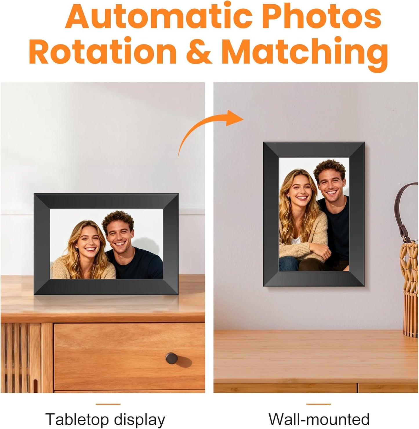 KPCB Tech Magnetic Picture Frames for Refrigerator, 8 inch Digital Photo Frames Smart WiFi & App Control, Electronic Picture Frame with 1280x800 HD Touch Screen for Parents, Grandparents, Friends
