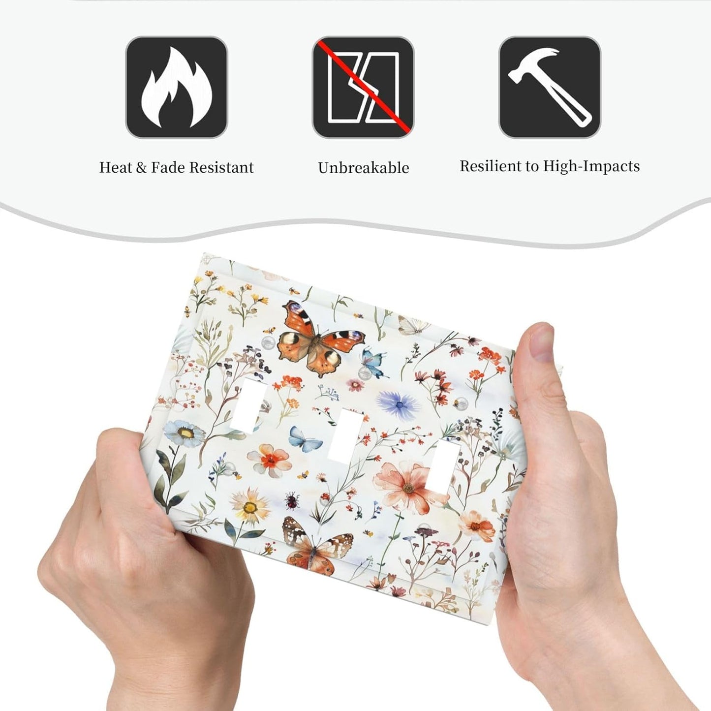 Decorative Switch Plates Butterfly Floral Boho Multicolor Flower Leave 3 Gang Wall Plate Triple Toggle Light Switch Cover Faceplate Electrical Wall Panels for Bed Room living Room Decor