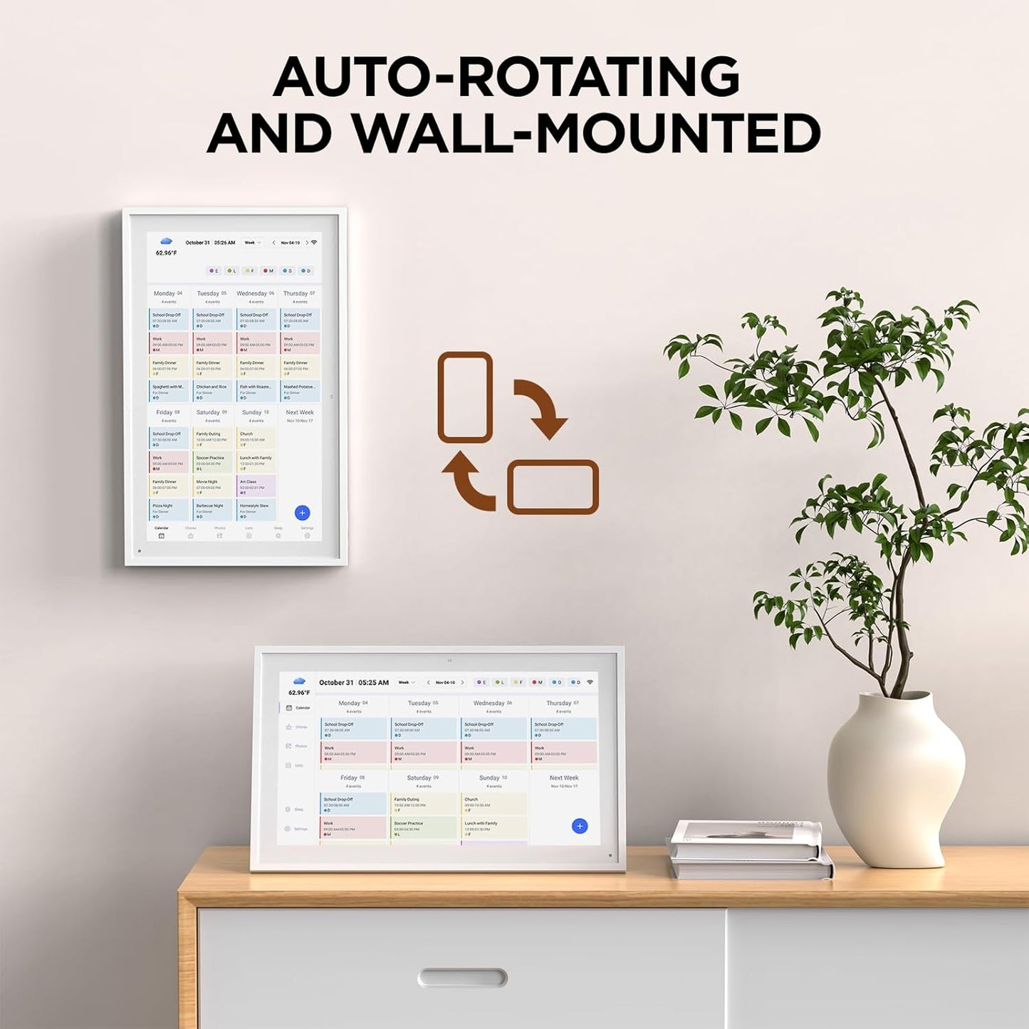 Mezed 21.5" Smart Digital Calendar, Meal Schedule, Duty Chart, HD Smart Touch Screen Home Interactive Electron Calender - Built-in Digital Photo Frame Function, Wall-Mountable (white, 21.5)