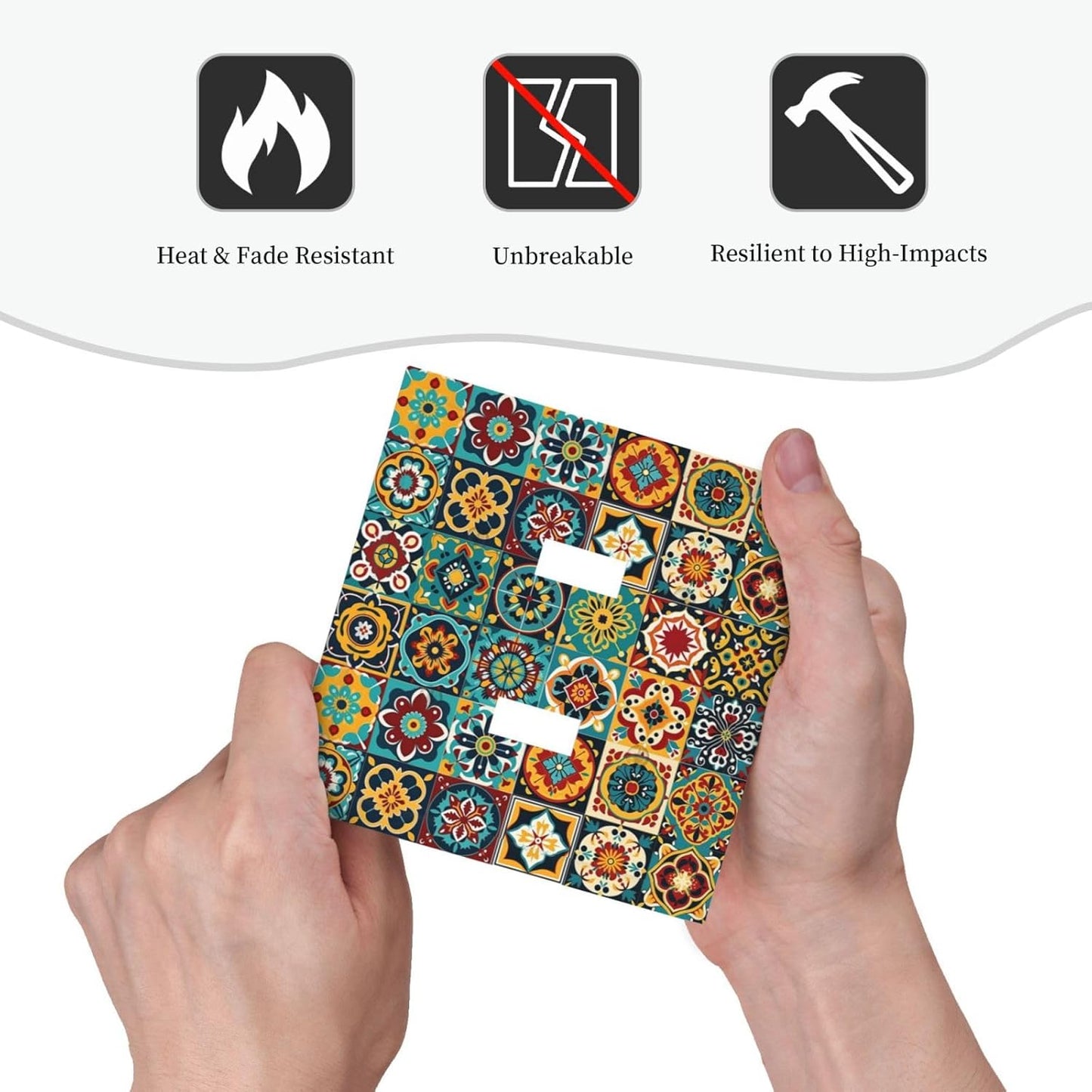 Decorative Switch Plates Mexican Talavera Colorful Mosaic Tiles 2 Gang Double Toggle Outlet Light Switch Cover Wall Plate Electrical Faceplate For Bathroom Kitchen Decor