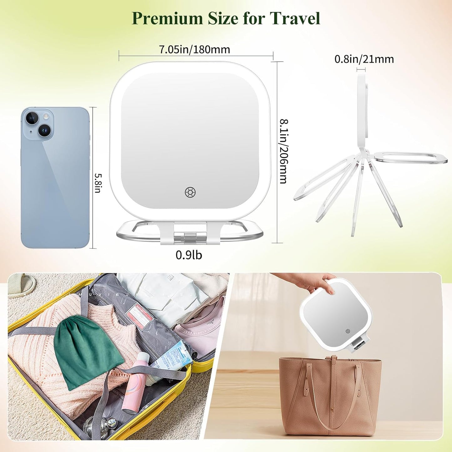 FUNTOUCH 30X Magnification Lighted Makeup Mirror,Double Sided Travel Vanity Mirror with Lights,Rechargeable 3 Color Lights & Adjustable Brightness, 300°Rotation, Foldable Portable for Christmas