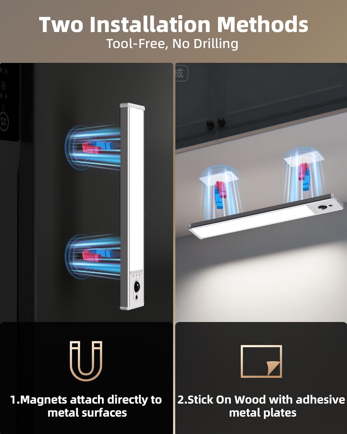 EZVALO Under Cabinet Lighting with Charging Station, Rechargeable Motion Sensor Light Indoor, Dimmable Closet Lights Wireless, 5700K, Motion Activated Under Counter Lights for Kitchen,Pantry(3 Pcs)
