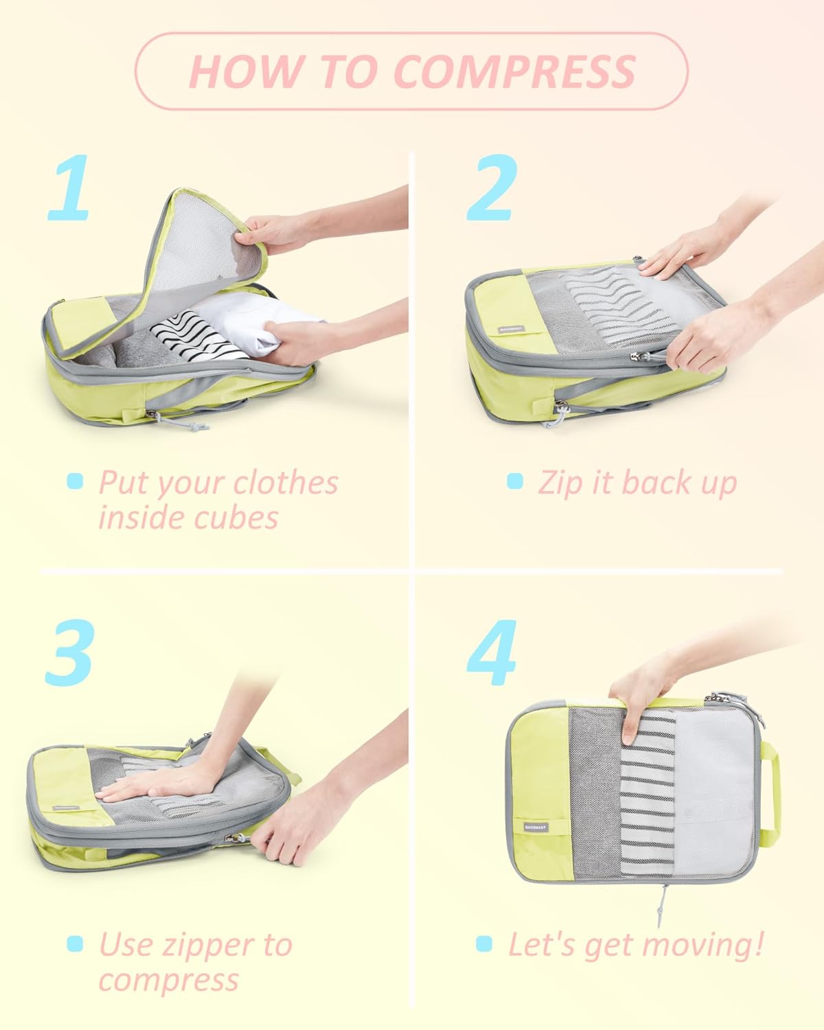 BAGSMART 6 Set /4 Set/2 Set Compression Packing Cubes for Travel, Lightweight Luggage Organizer Bags, Durable Space Saver Bags Travel Essentials