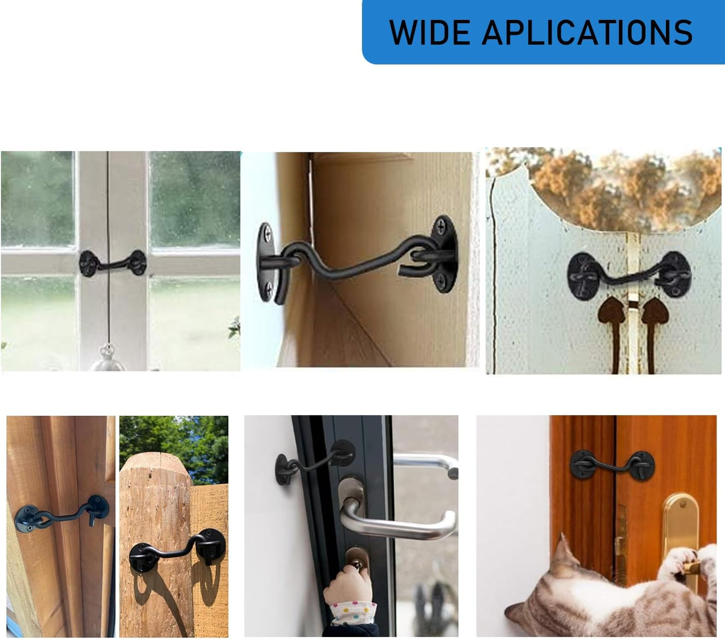 4 Pack 4" Hook and Eye Gate Latch, Stainless Steel Rust-Resistant Barn Door Lock Cabin Hooks for Gate Shutters Window Slide Barn Shed Cabinet Bathroom, with 16pcs Screw,Silver