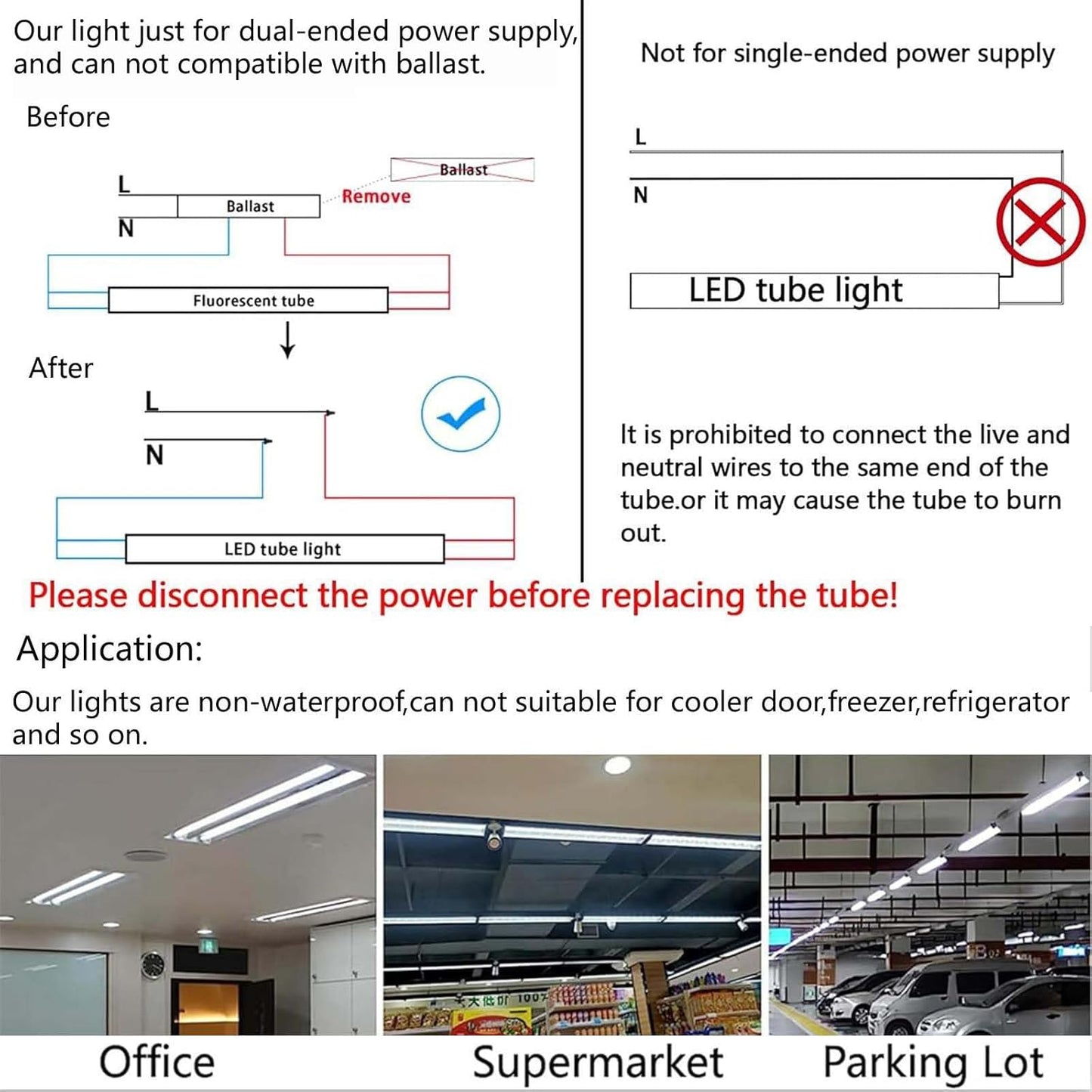 T8 2 Foot LED Tube Lights,20W 2000lm,G13 Bi-pin Base,24 inches End to End,F17T8 F18T8 Fluorescent Tubes Replacement,White 6500K 2ft LED Bulbs,Ballast Bypass,Dual-Powered for Cabinet,Pack of 10
